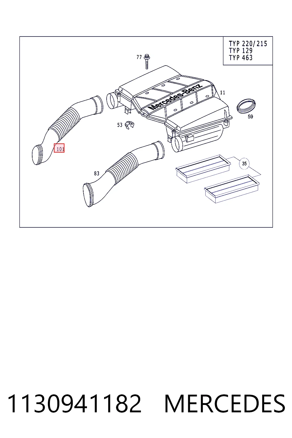 1130941182 Mercedes Tubo flexible de aspiración, filtro de aire