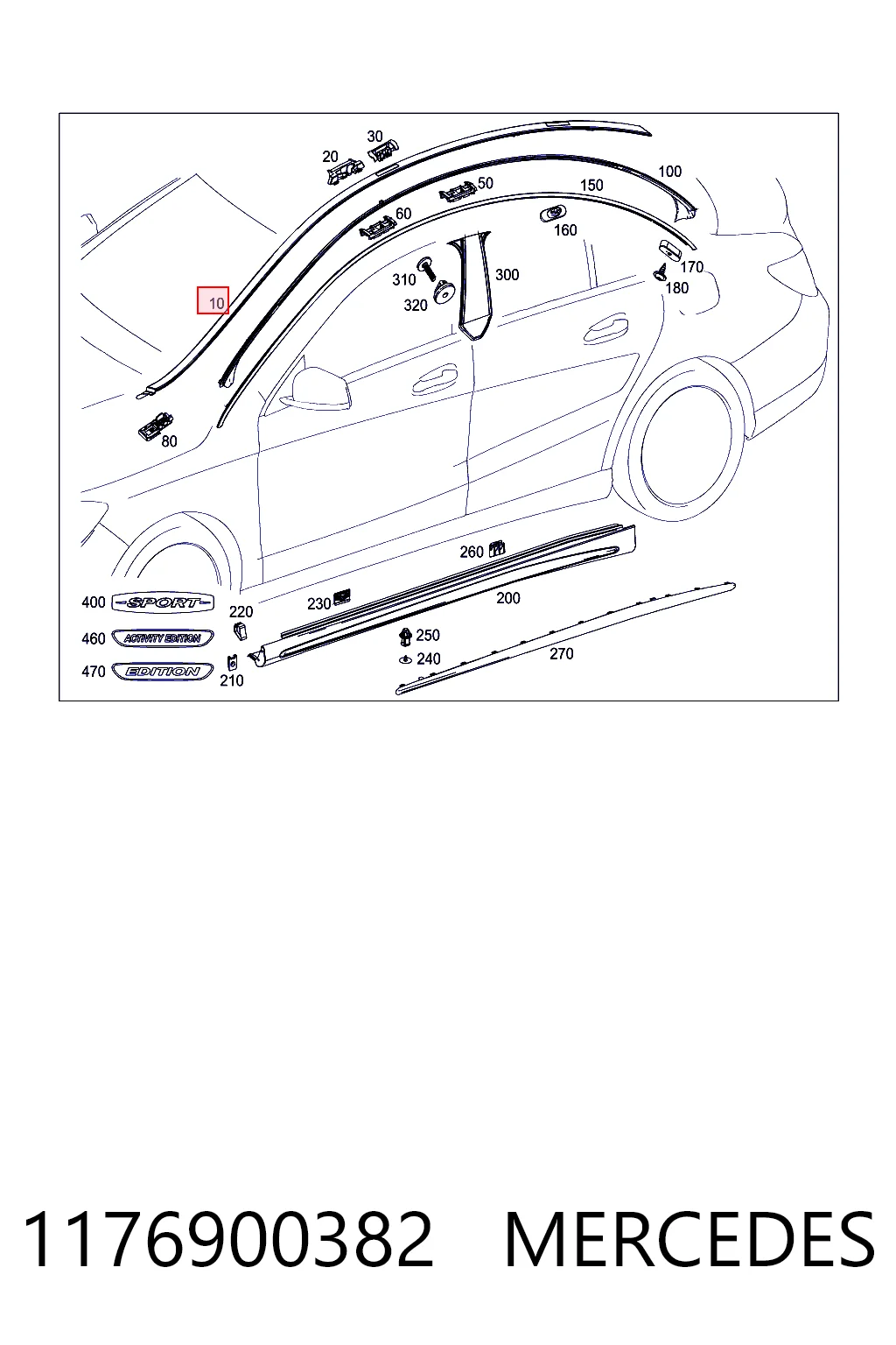 Moldura de techo izquierda 1176900382 MERCEDES