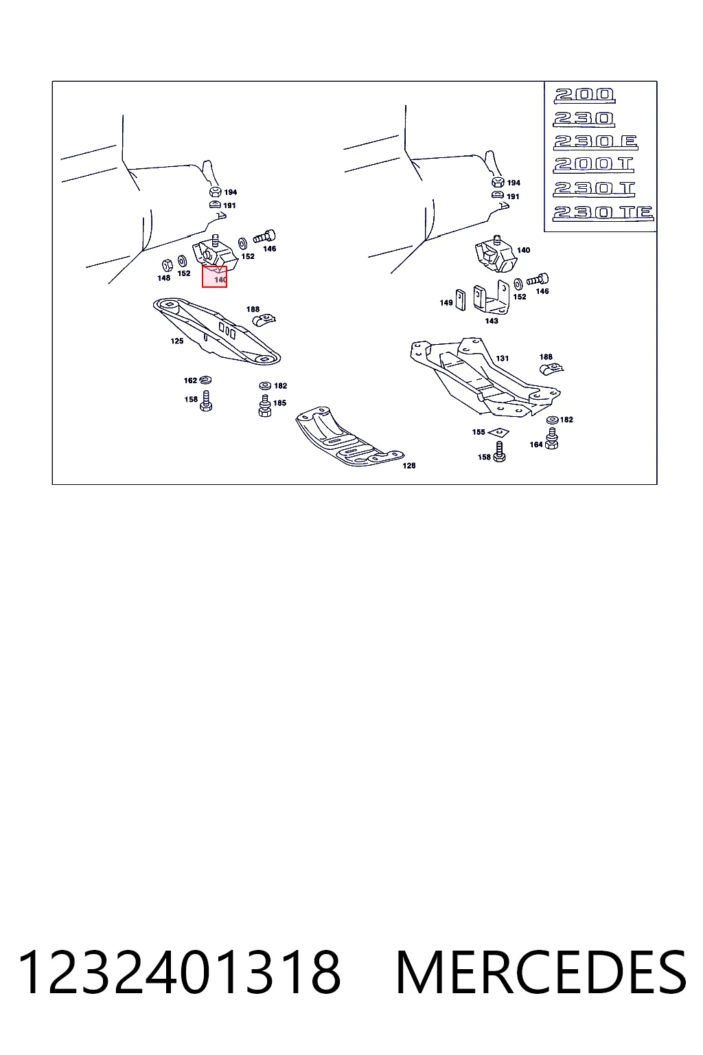 1232401318 Mercedes Soporte de caja de velocidades