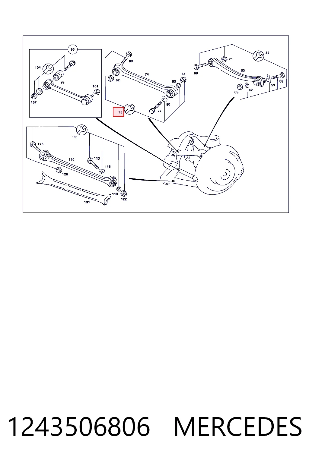 1243506806 Mercedes Juego de pernos de fijación del brazo oscilante trasero superior
