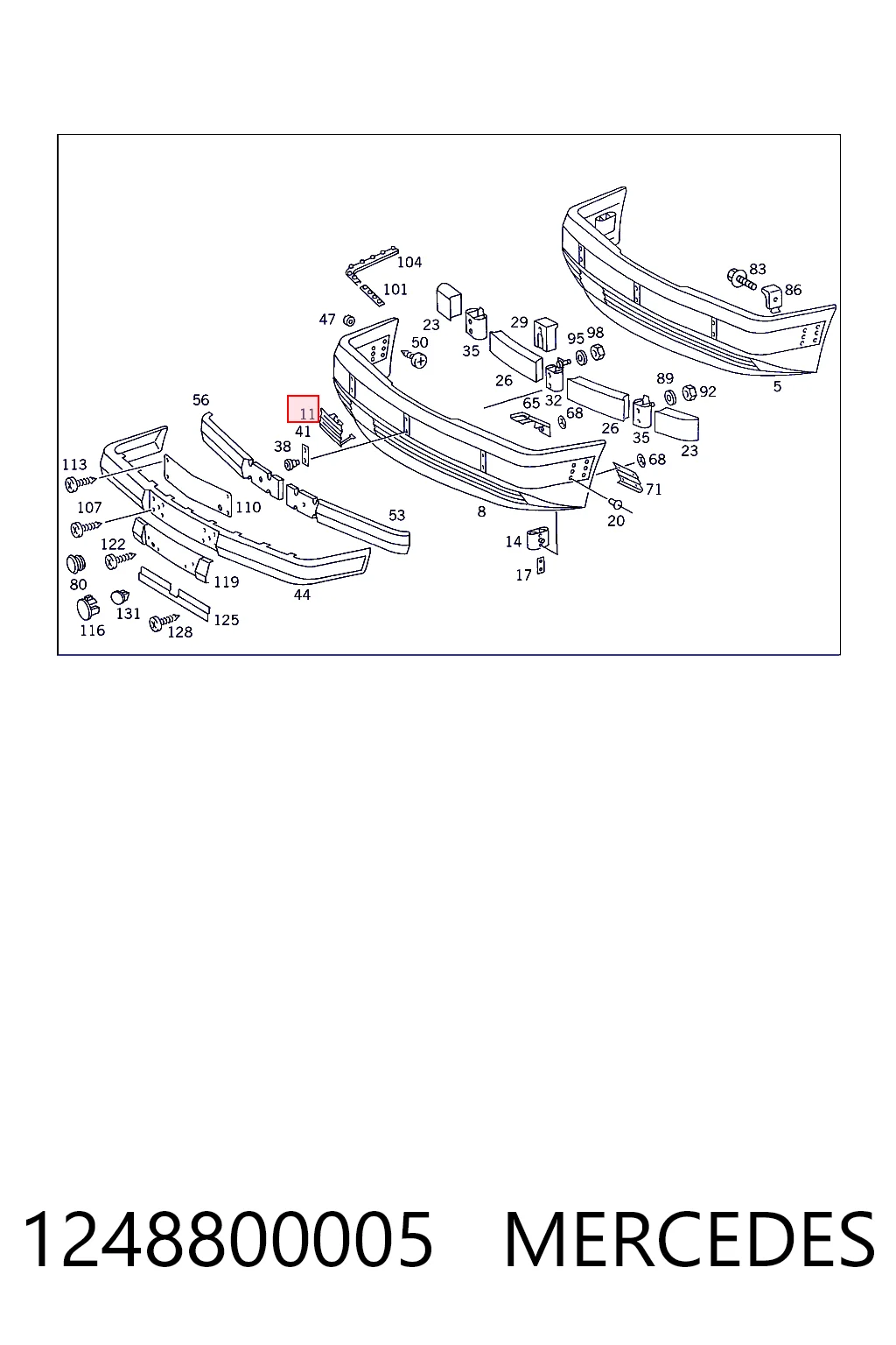 1248800005 Mercedes Cobertura de parachoques, enganche de remolque, delantera 