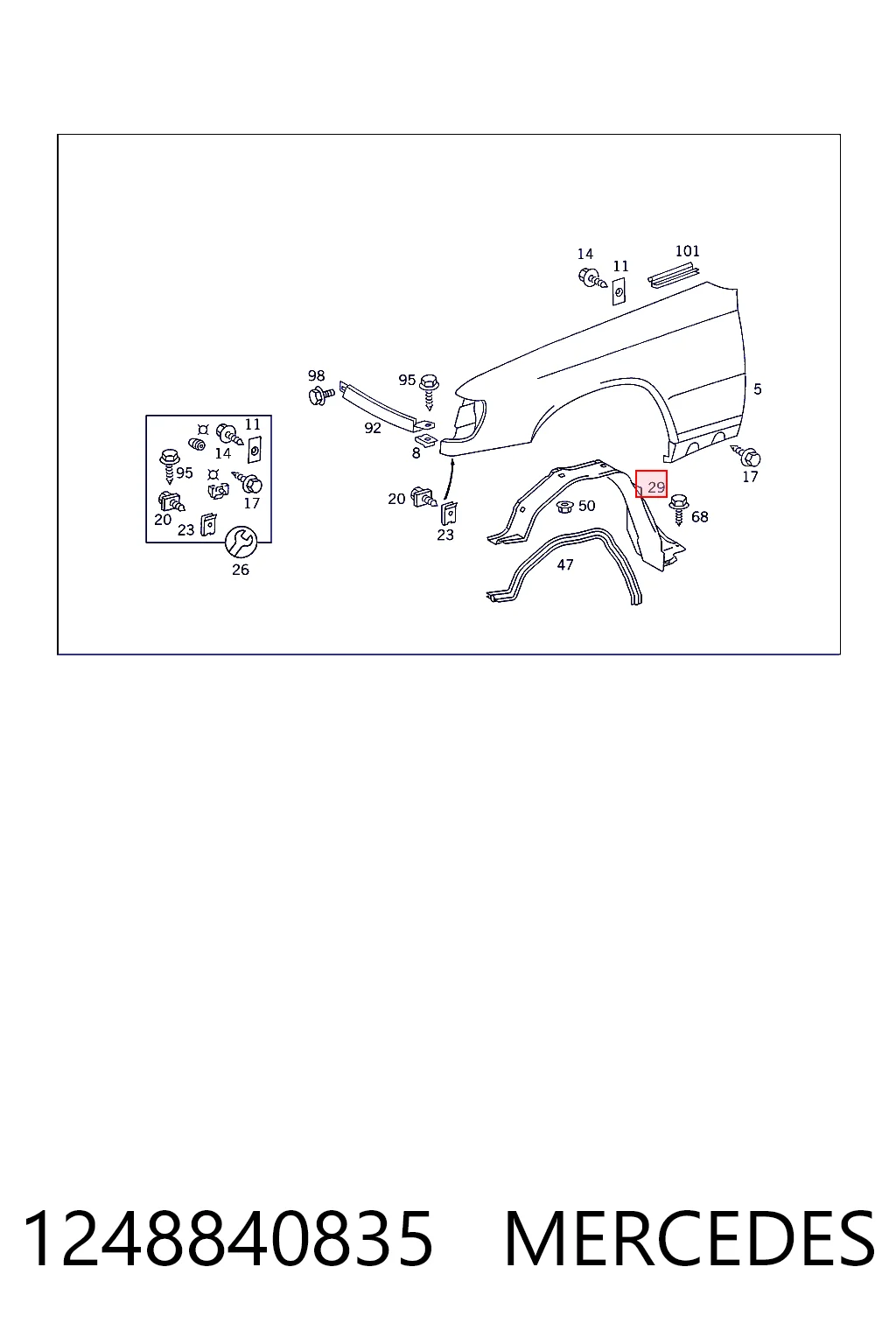 Guardabarros interior derecho, aleta delantera Mercedes E familiar (S124) (1993 - 1996) precio, desde 22,14 EUR