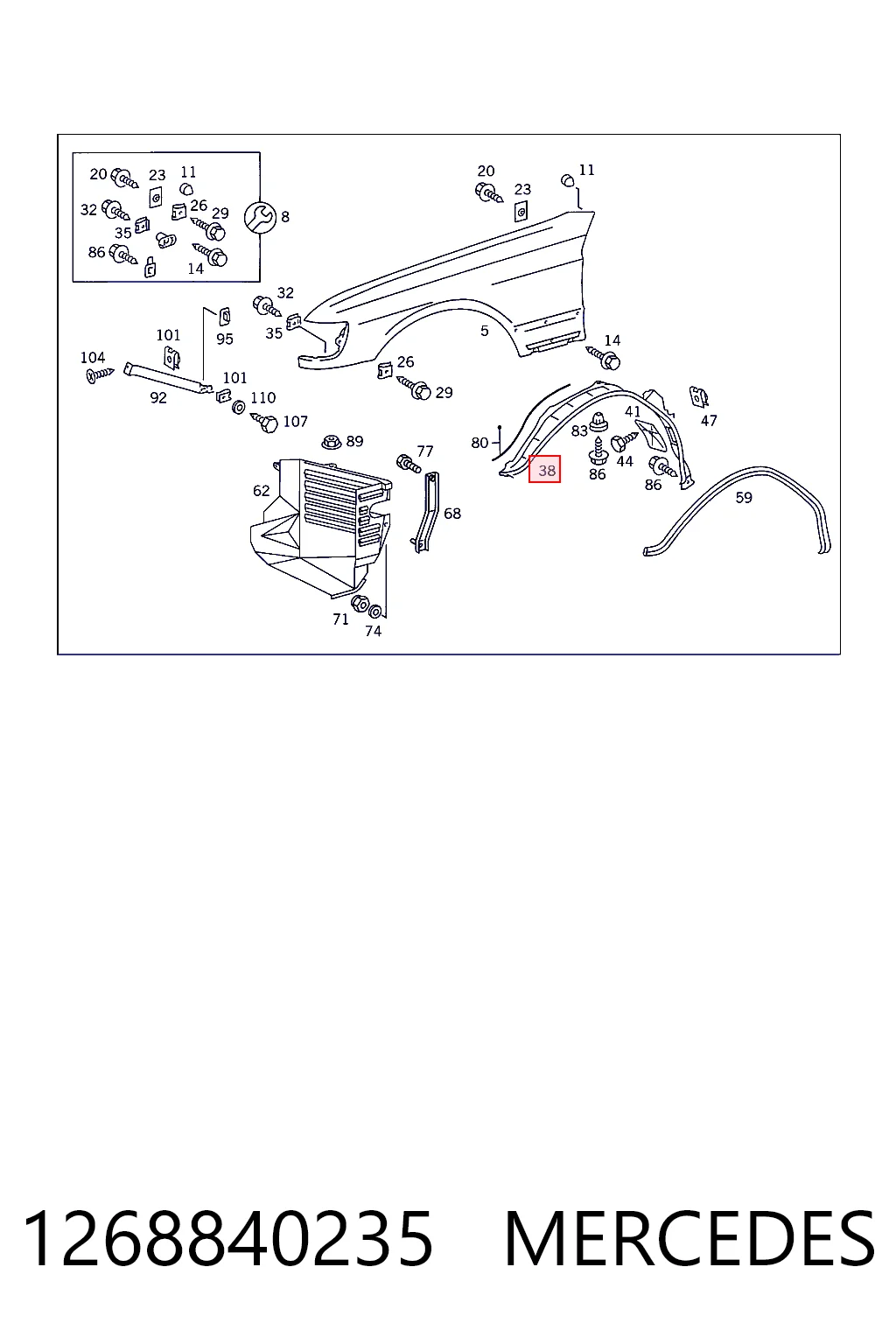 Paso de rueda delantero derecho 1268840235 MERCEDES