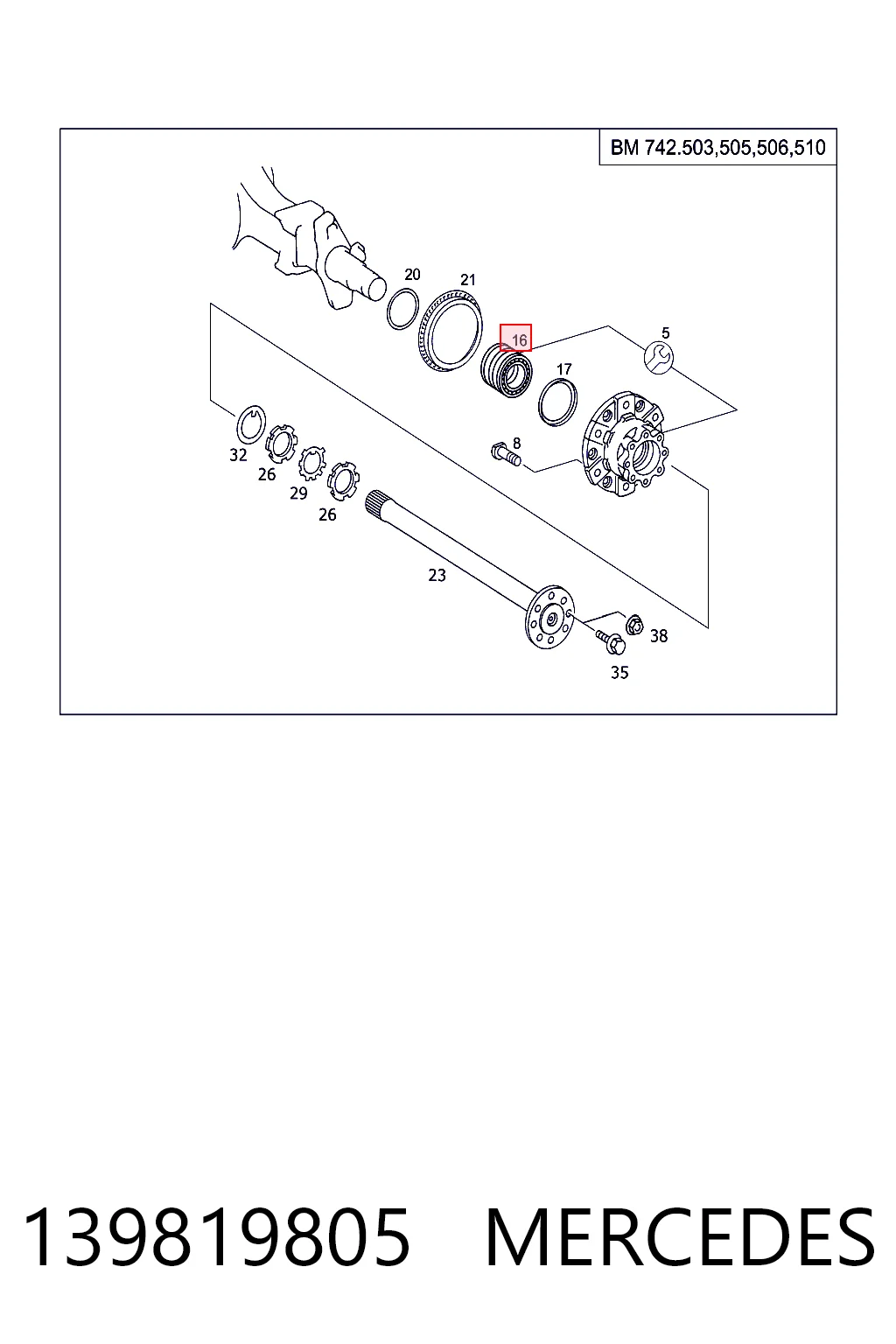 Cojinete de cubo delantero/trasero 139819805 MERCEDES
