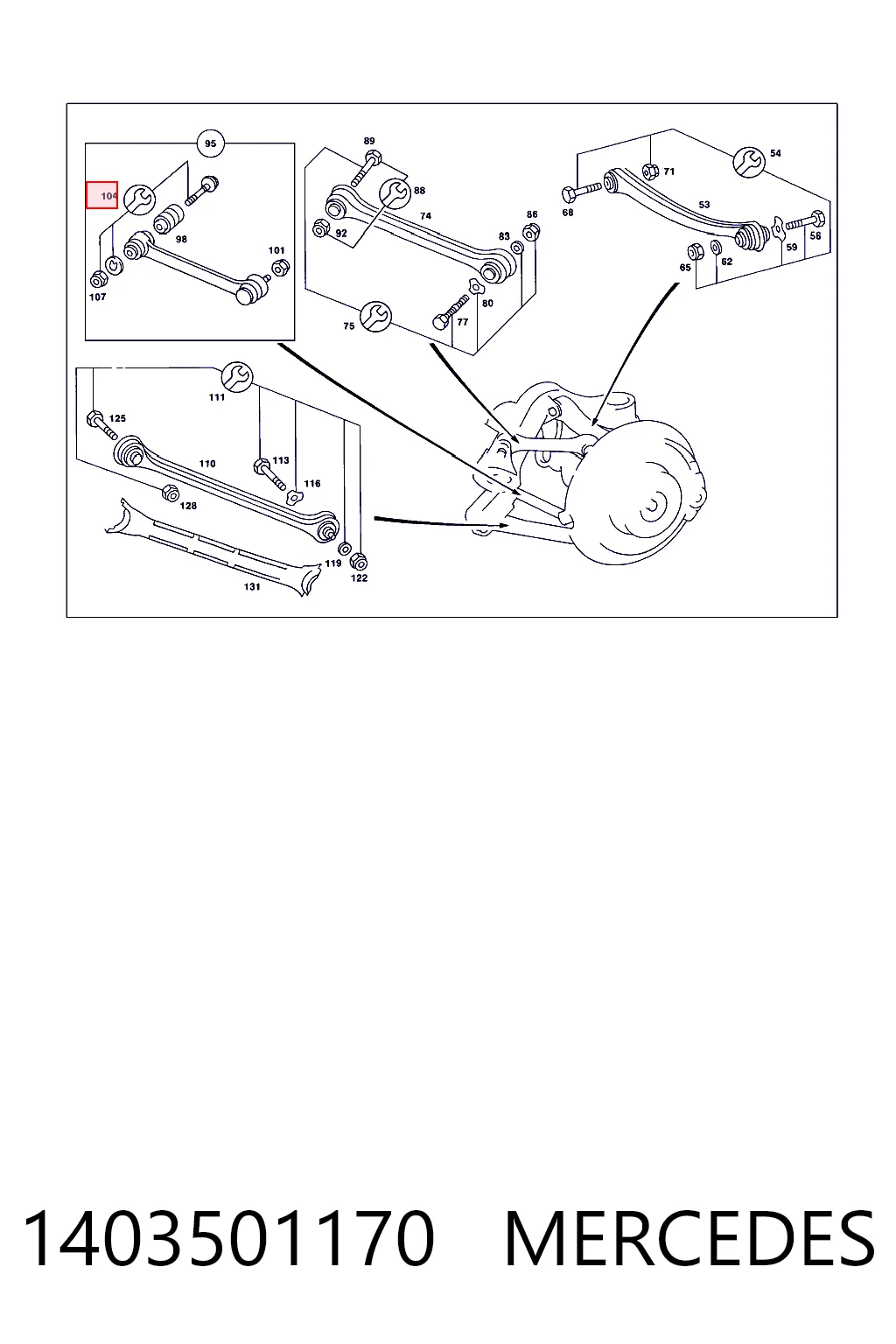 1403501170 Mercedes Perno interior del brazo de caída trasero