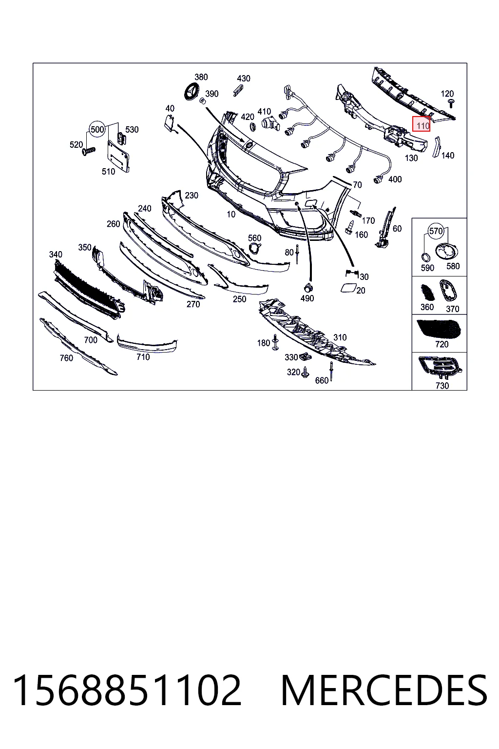 1568851102 Mercedes Soporte central del parachoques delantero