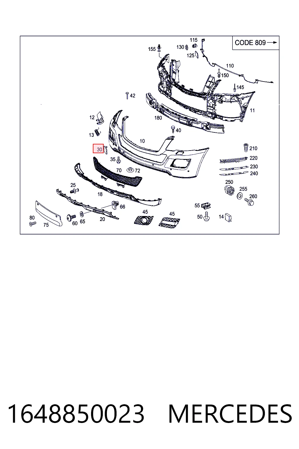 1648850023 Mercedes Cobertura de parachoques, enganche de remolque, delantera 