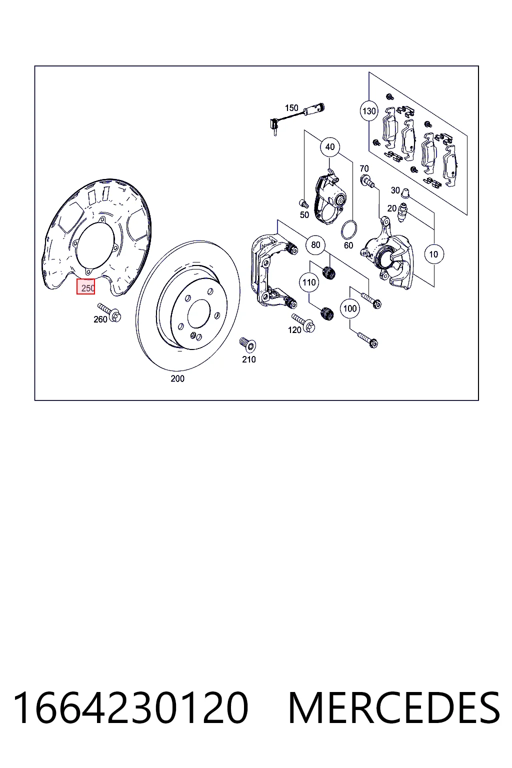 Protector de disco de freno trasero izquierdo 1664230120 MERCEDES