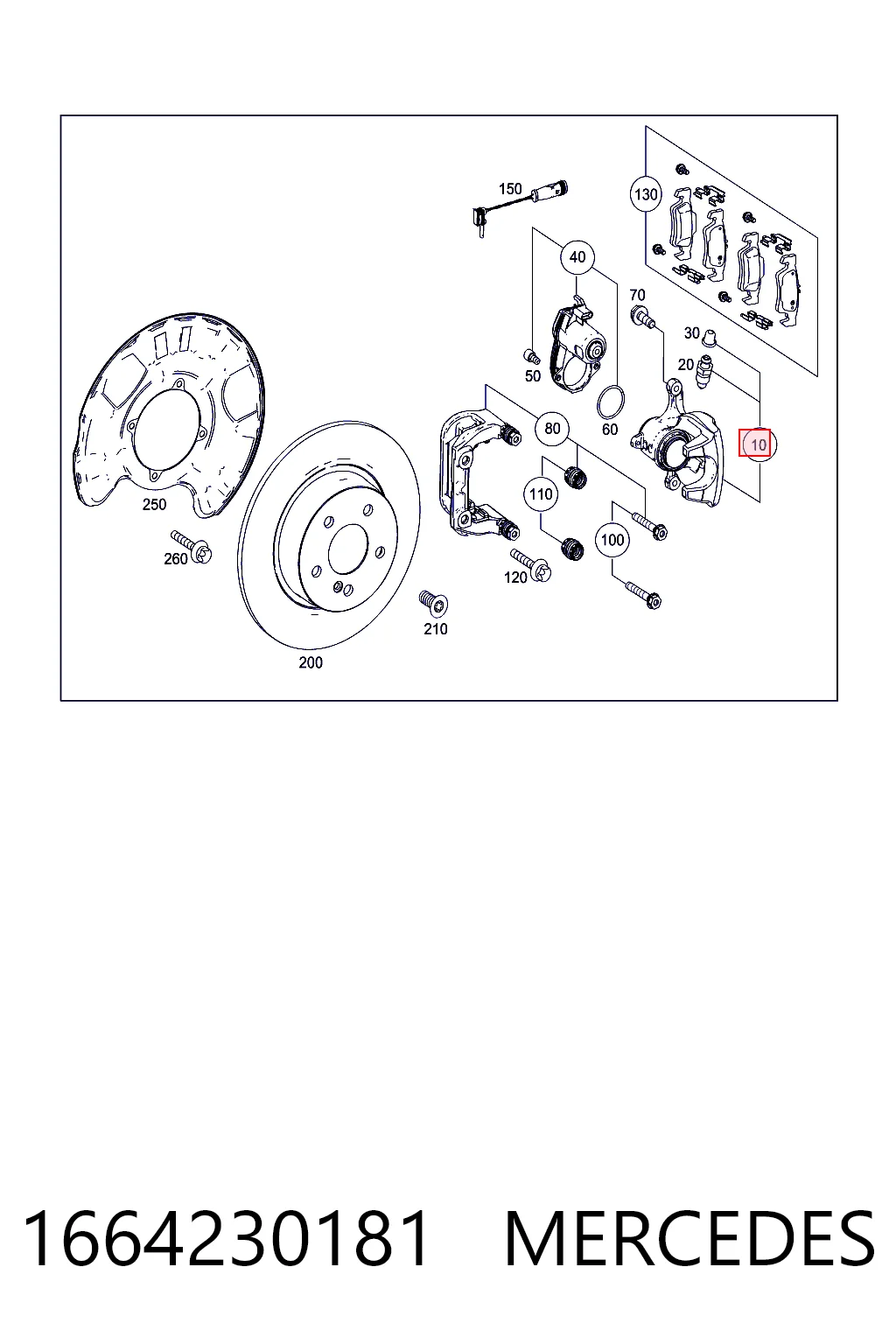 1664230181 Mercedes Pinza de freno trasera izquierda