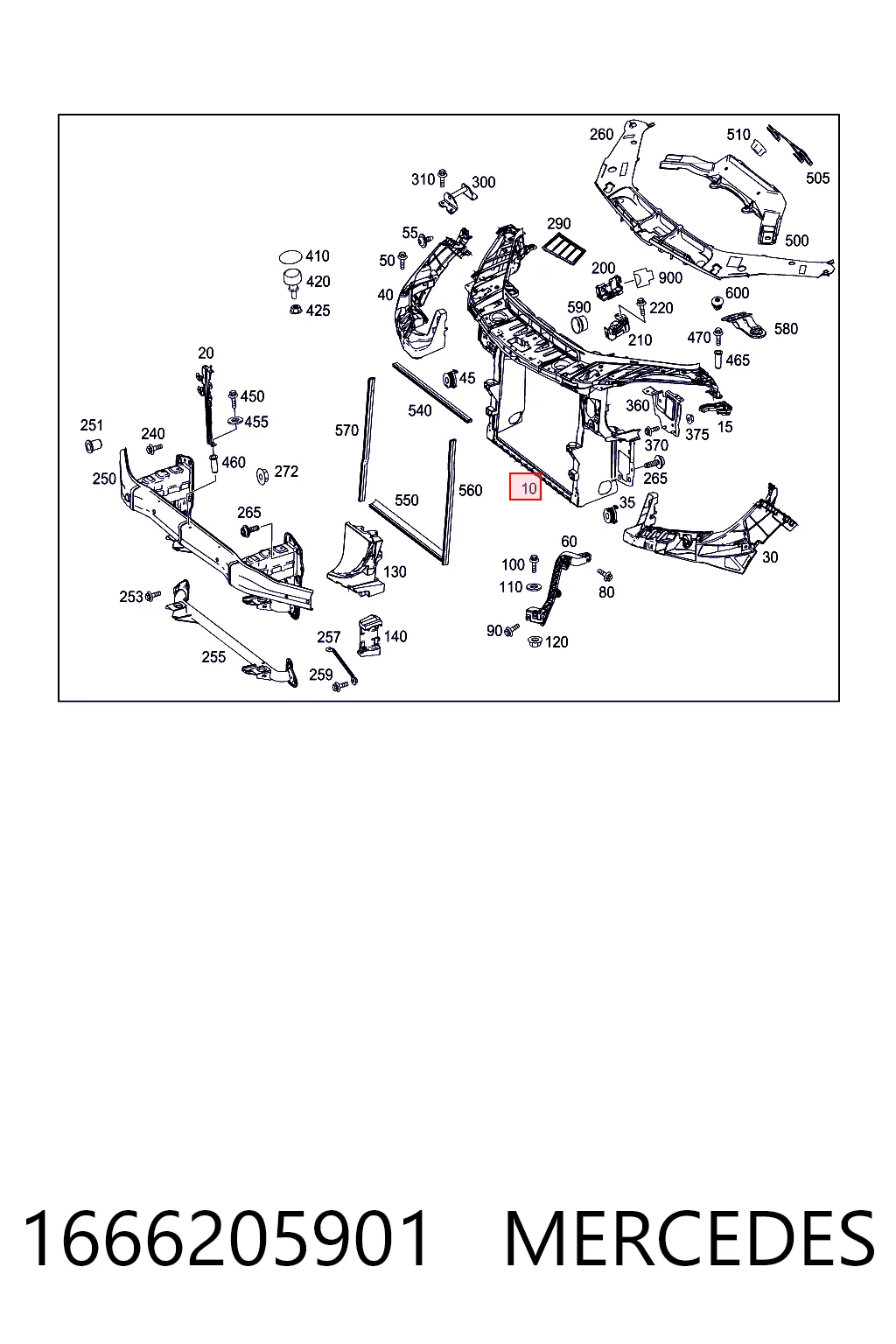 1666205901 Mercedes Soporte de radiador completo (panel de montaje para foco)