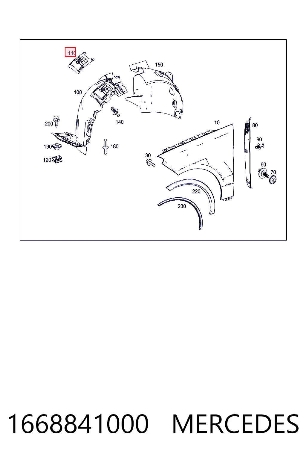 1668841000 Mercedes Protector contra salpicaduras del paso de rueda delantero