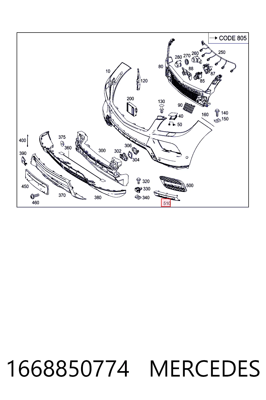 1668850774 Mercedes Embellecedor de faro antiniebla izquierdo