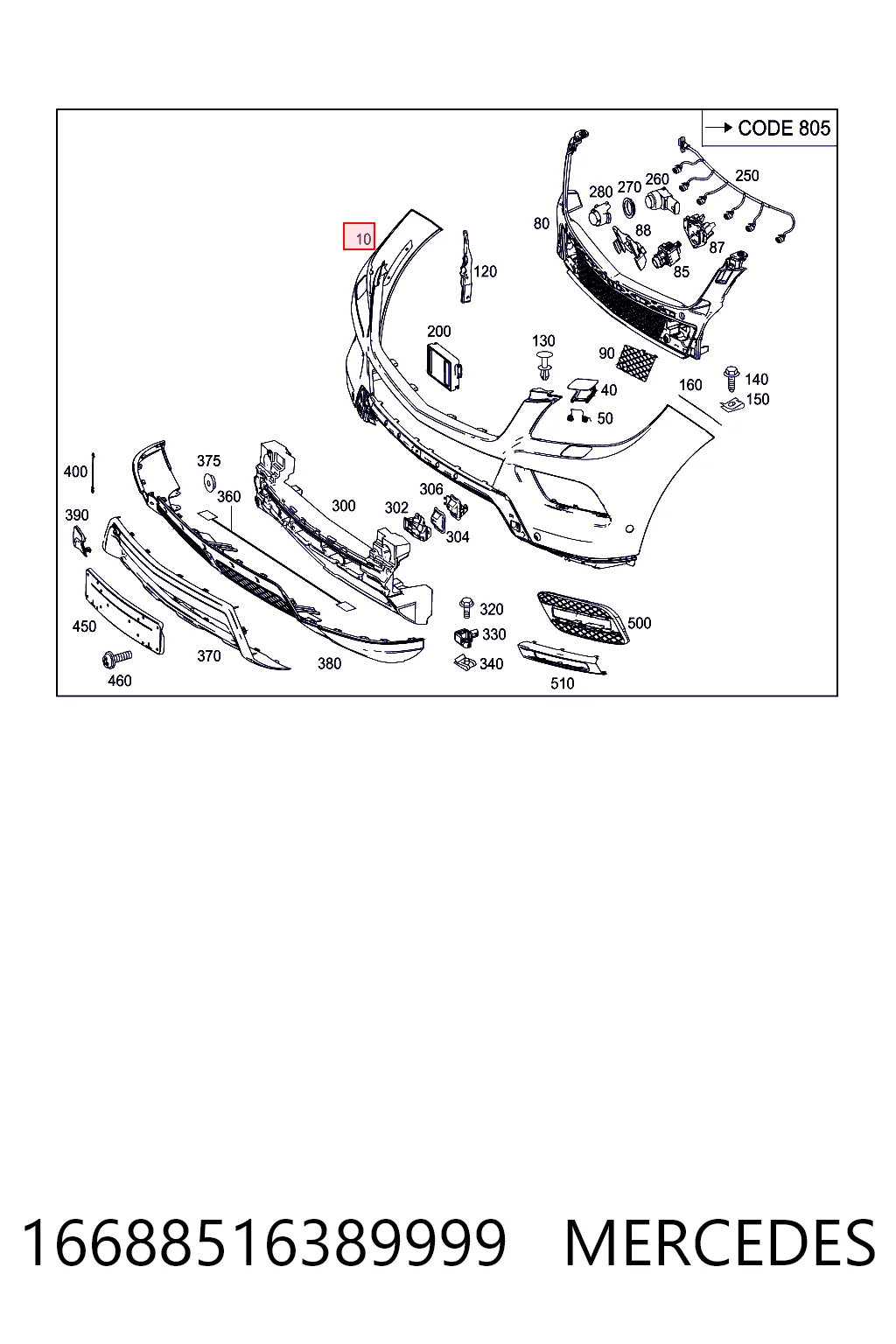 16688516389999 Mercedes Paragolpes delantero
