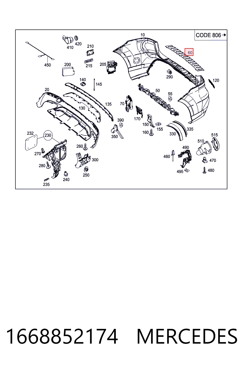 1668852174 Mercedes Protector superior del parachoques trasero (estribo)