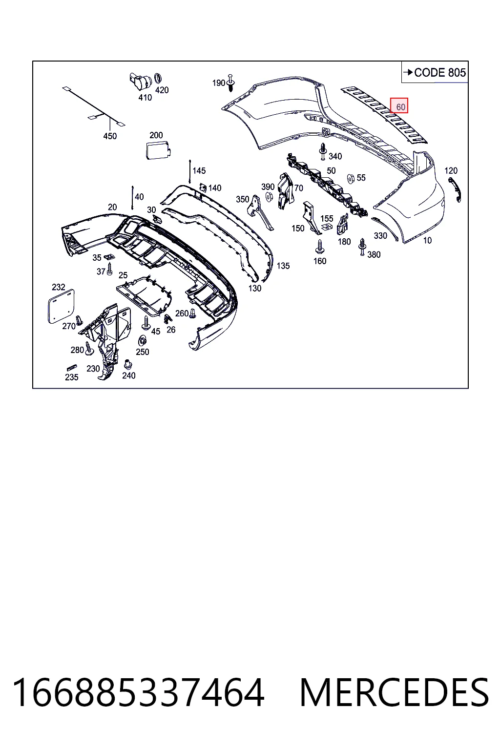 166885337464 Mercedes Protector superior del parachoques trasero (estribo)