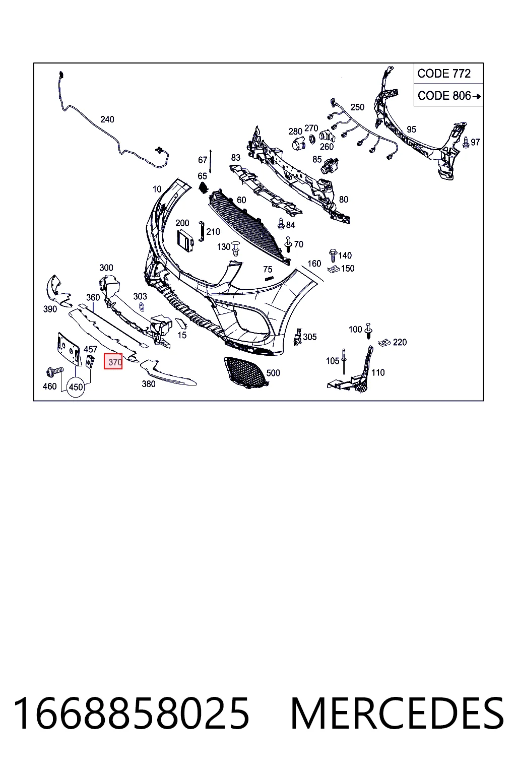 1668858025 Mercedes Moldura central del parachoques delantero