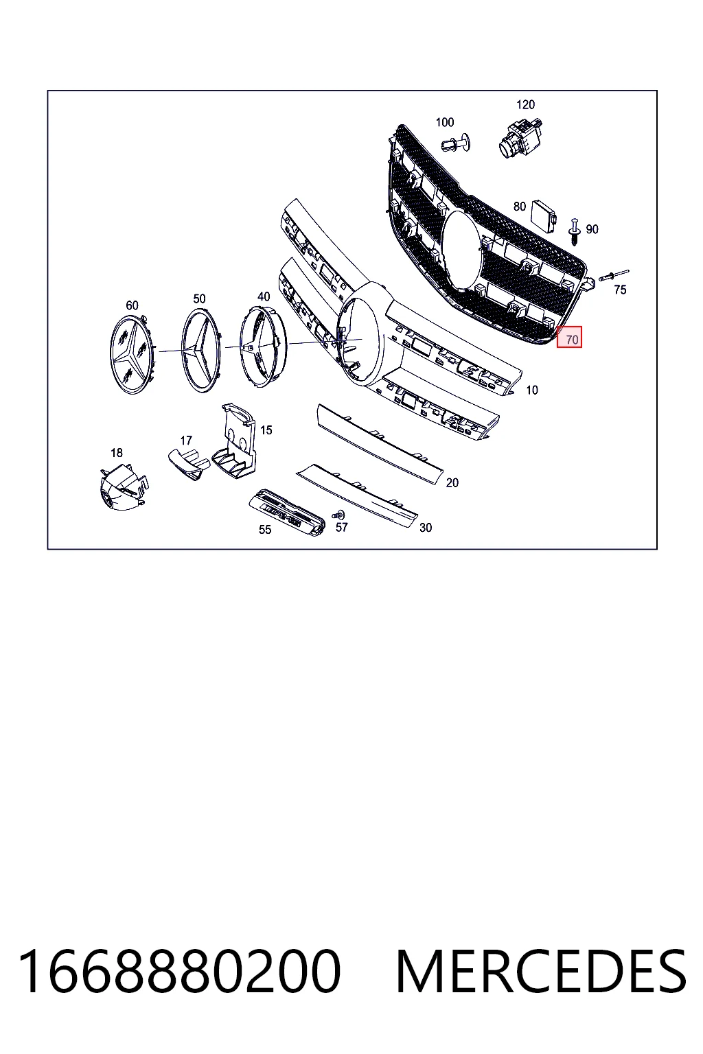 Parrilla del radiador 1668880200 MERCEDES