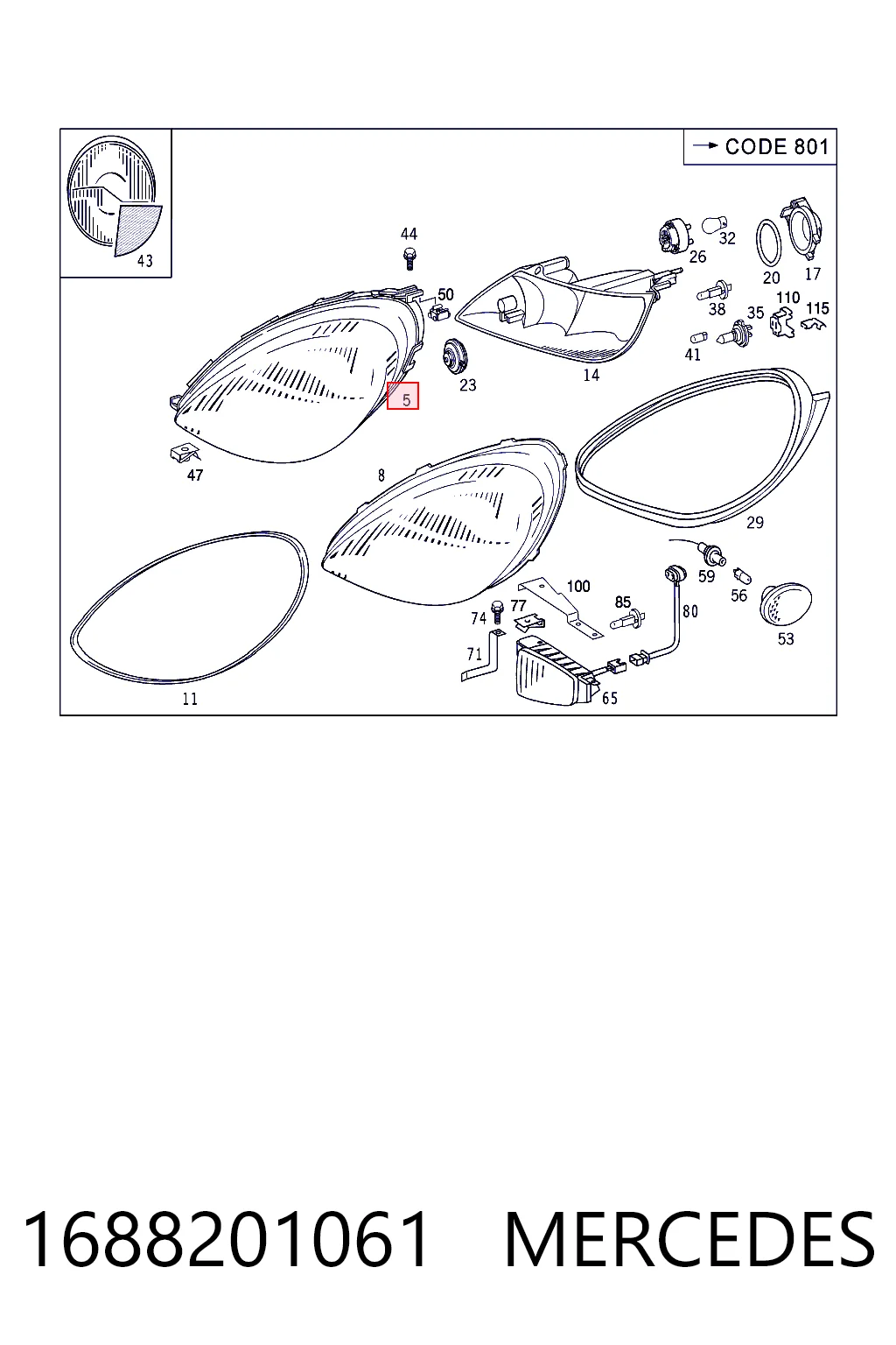 Luz derecha para Mercedes A  W168