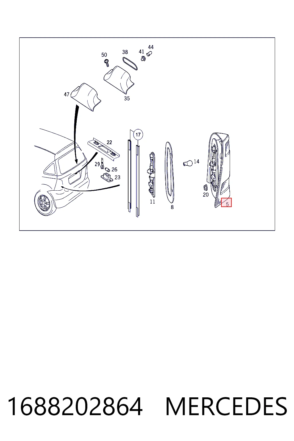Piloto trasero derecho Mercedes A hatchback (W168) (1997 - 2004) precio, desde 53,32 EUR