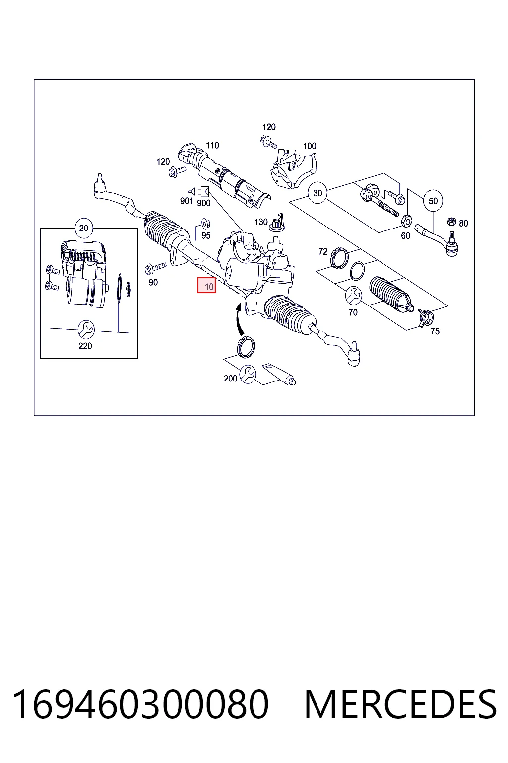 169460300080 Mercedes Cremallera caja de direccion
