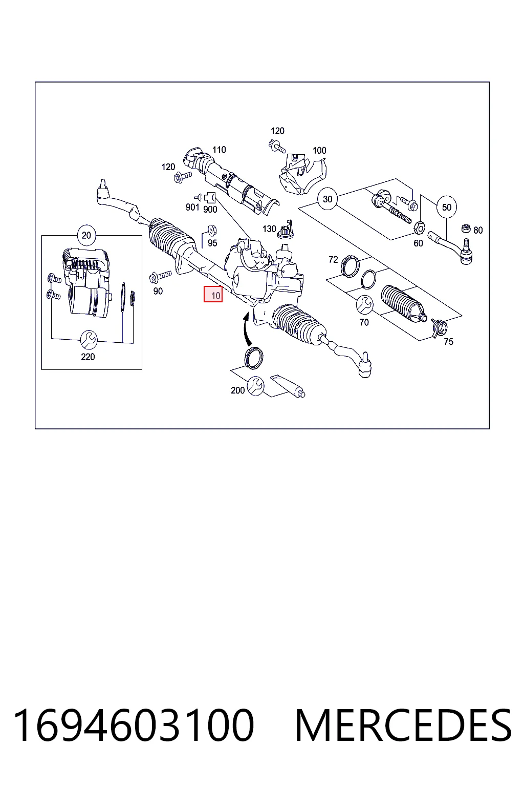 1694603100 Mercedes Cremallera caja de direccion