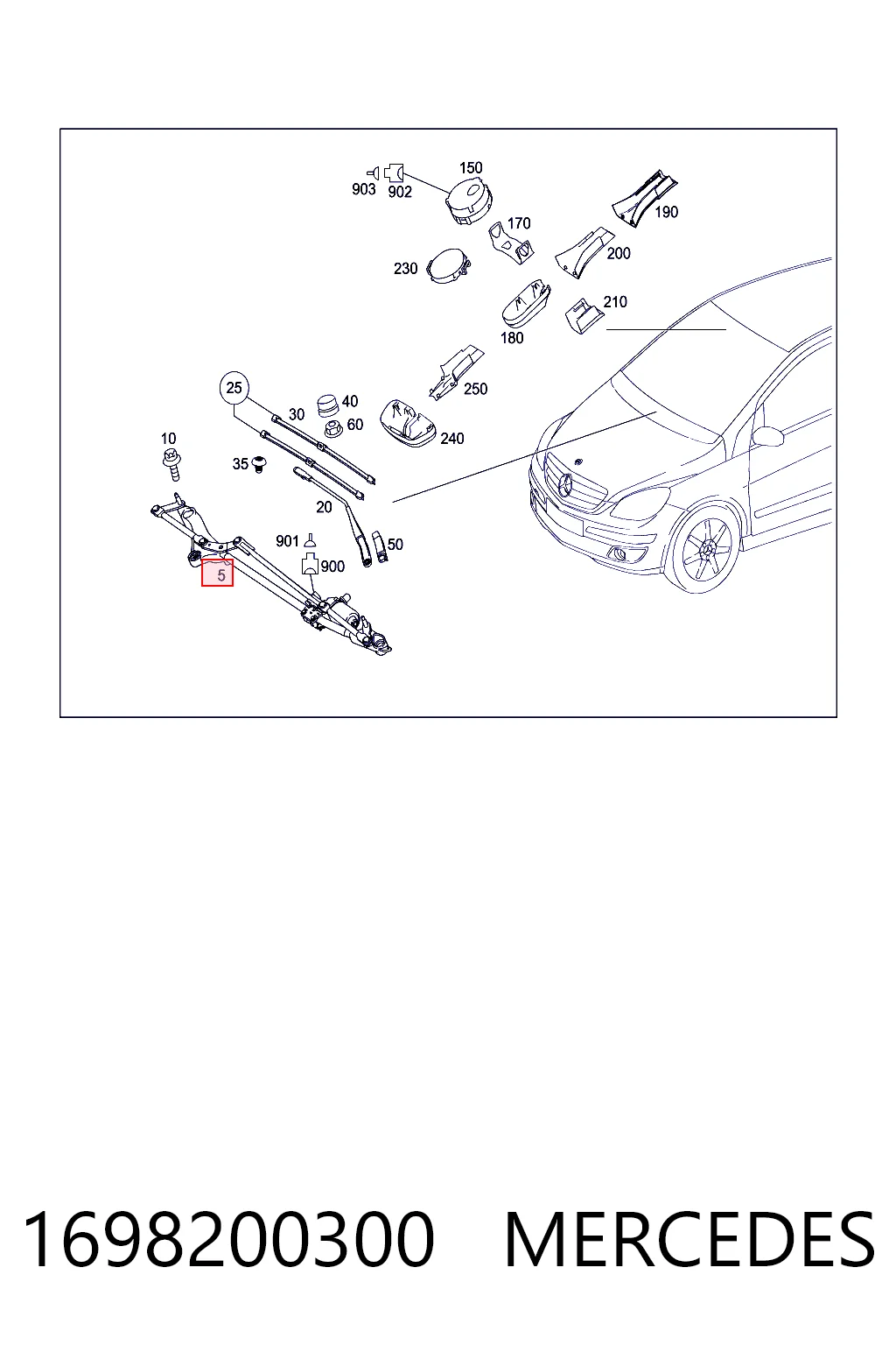 Trapezio del limpiaparabrisas Mercedes A 