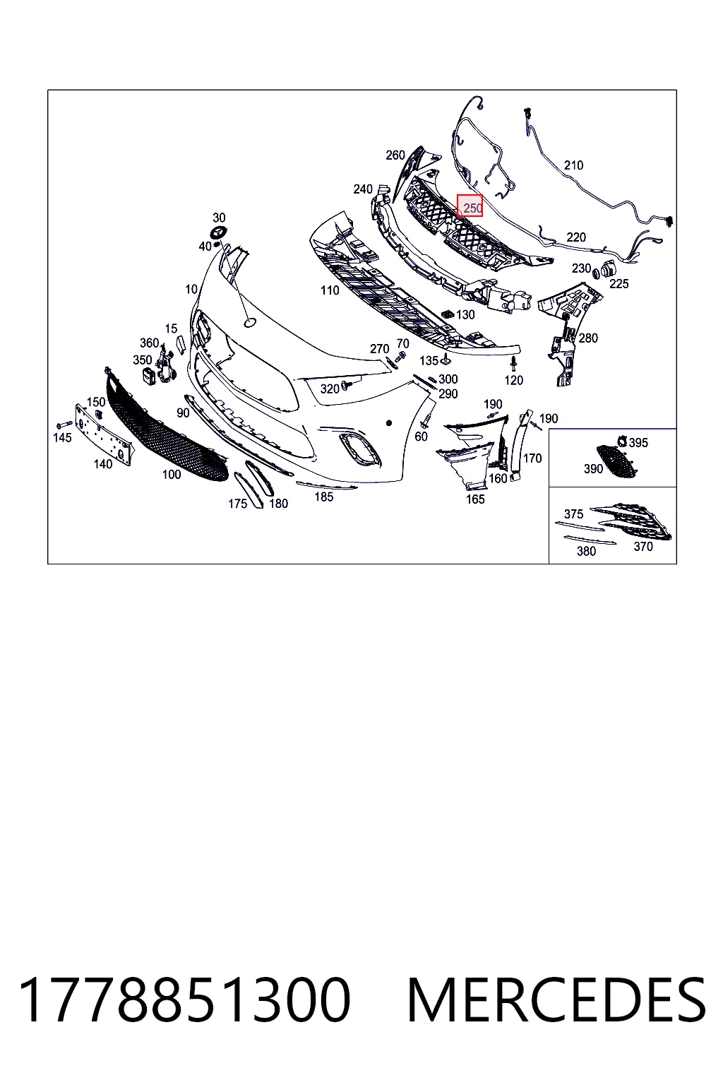 1778851300 Mercedes Soporte central del parachoques delantero