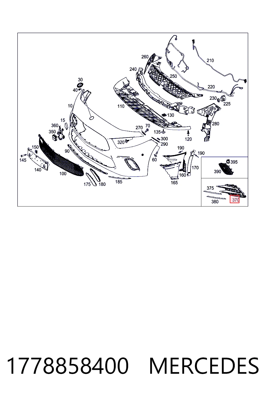 1778858400 Mercedes Tapa de rejilla de faro antiniebla delantero derecho