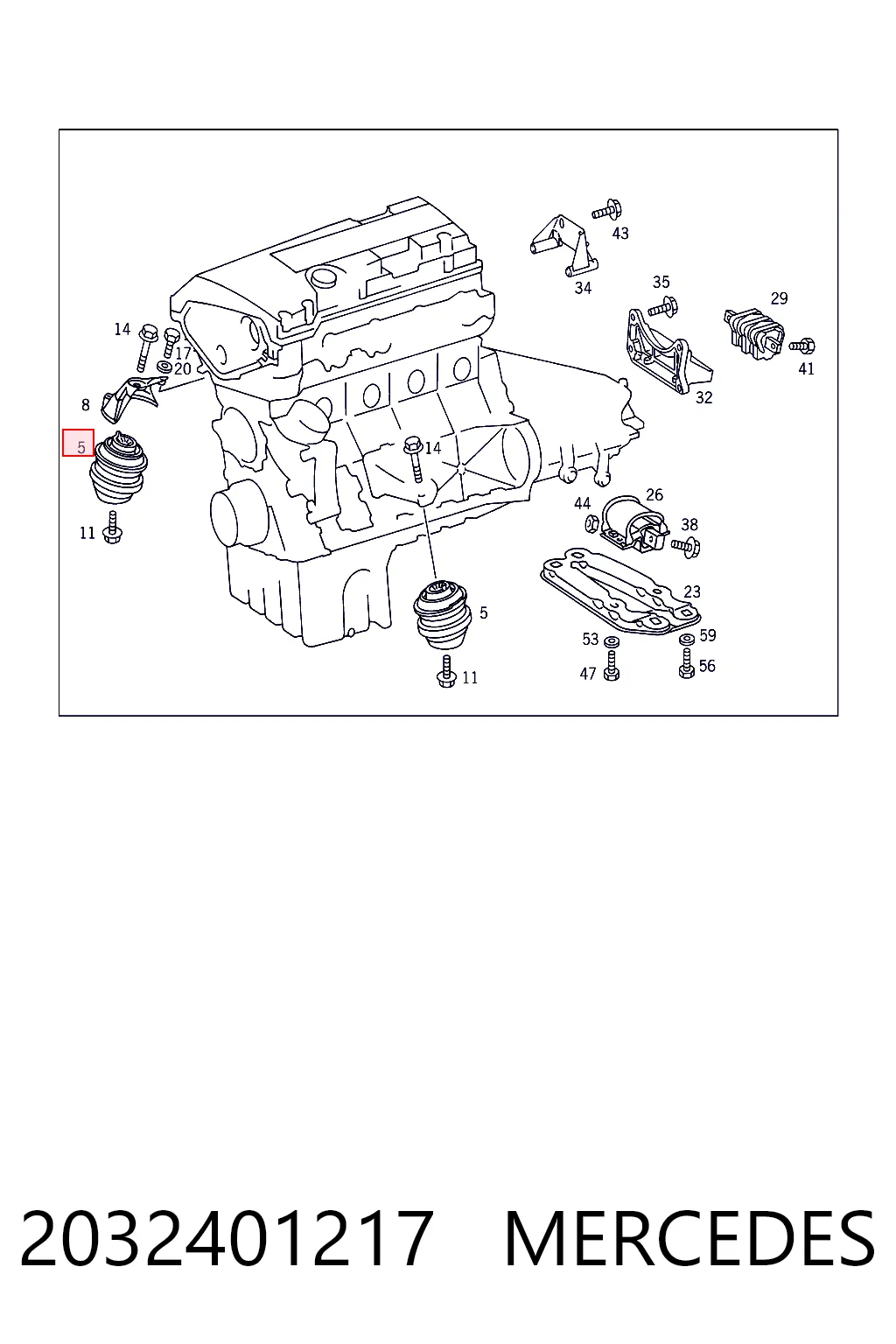 2032401217 Mercedes Almohada del Motor Izquierda / Derecha