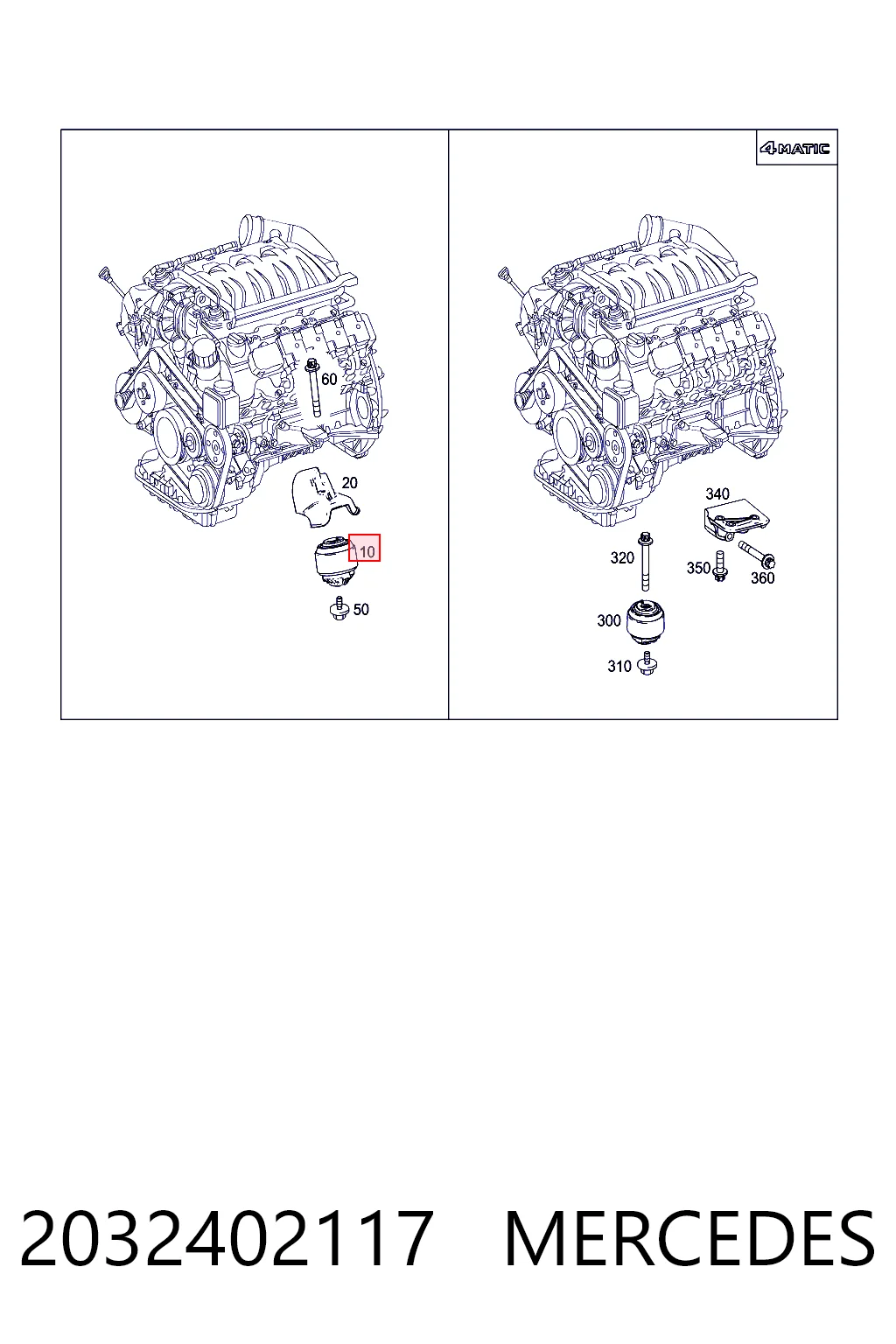 2032402117 Mercedes Almohada del Motor Izquierda / Derecha