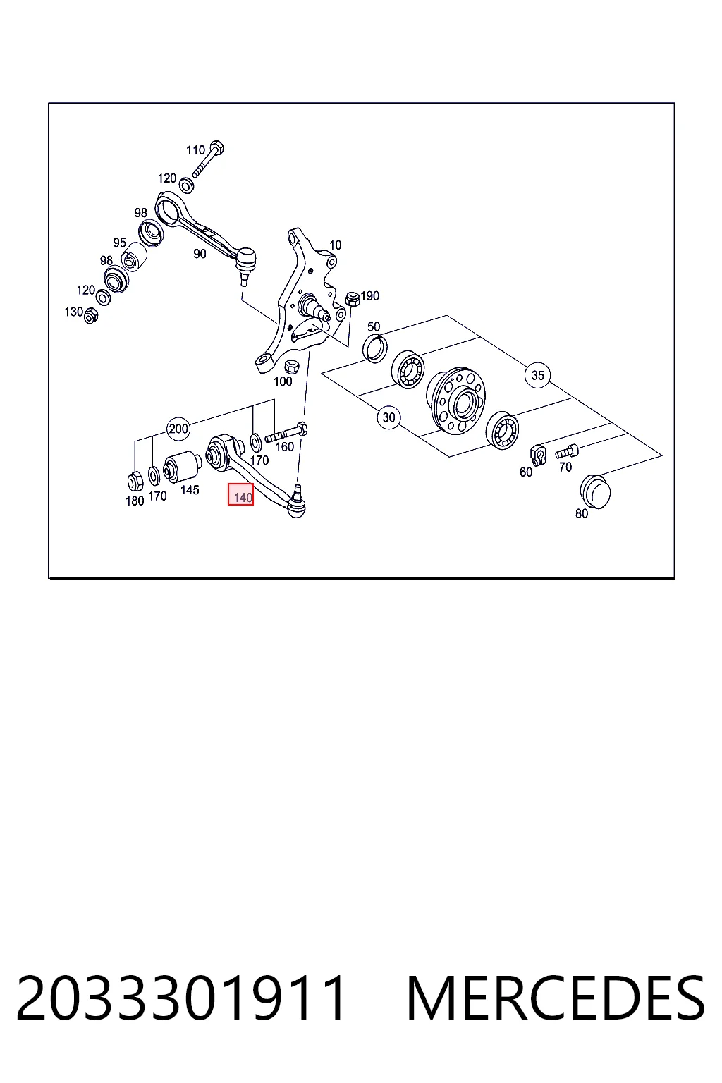 2033301911 Mercedes Brazo inferior izquierdo de la suspensión delantera