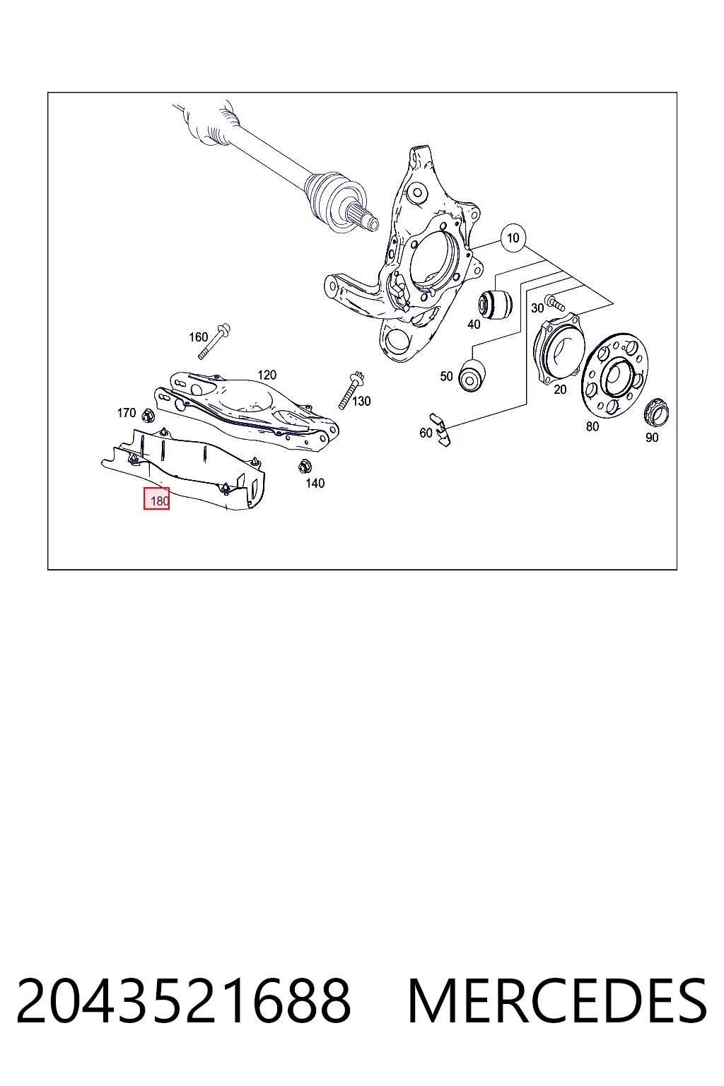 2043521688 Mercedes Protección inferior trasera del brazo de suspensión