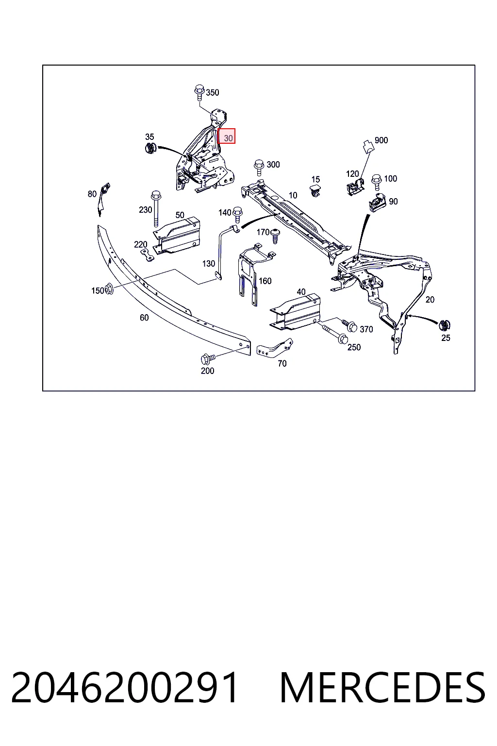 2046200291 Mercedes Soporte derecho del radiador (panel de montaje para faros)