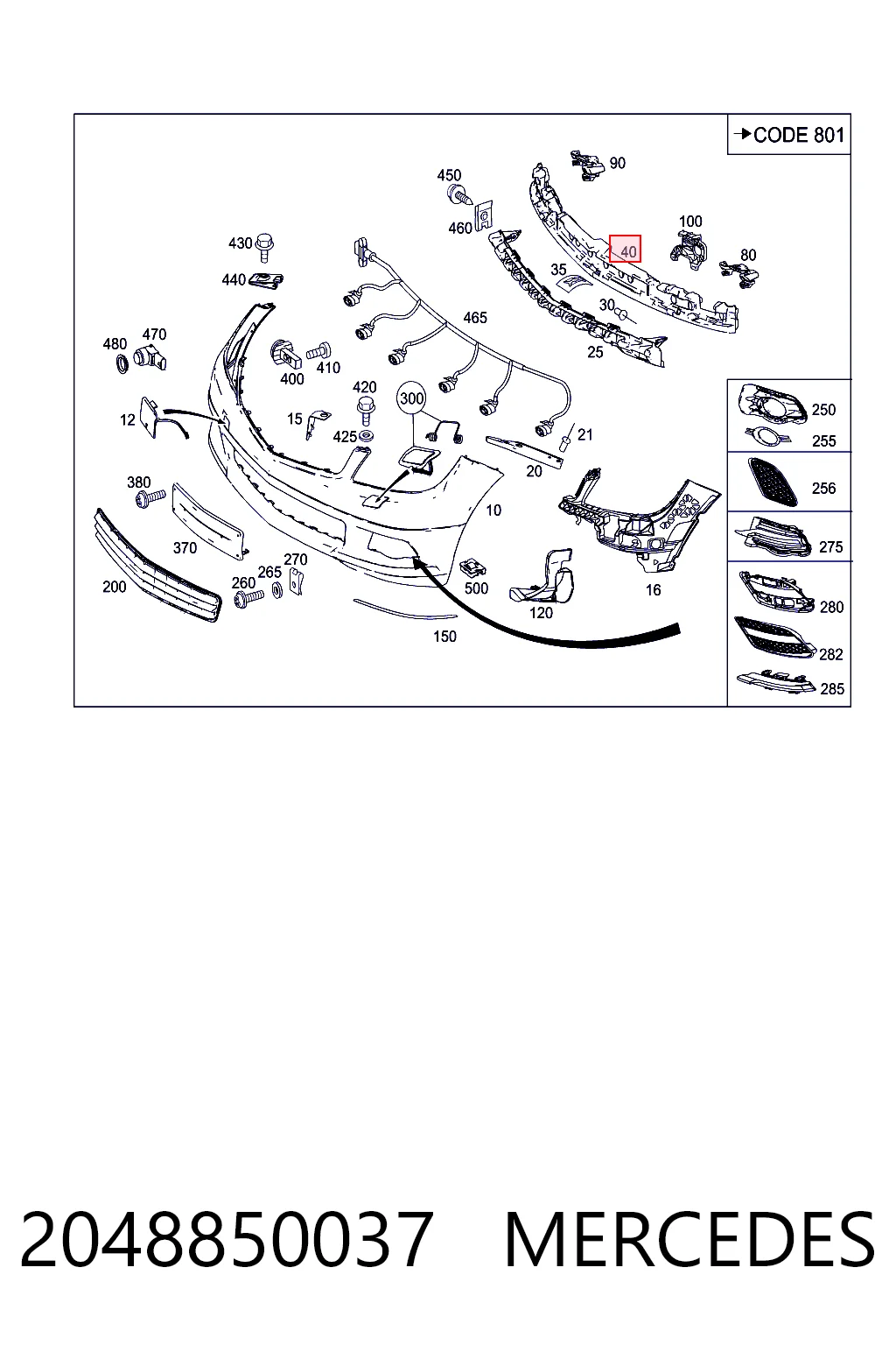 Absorbedor del parachoques delantero 2048850037 MERCEDES