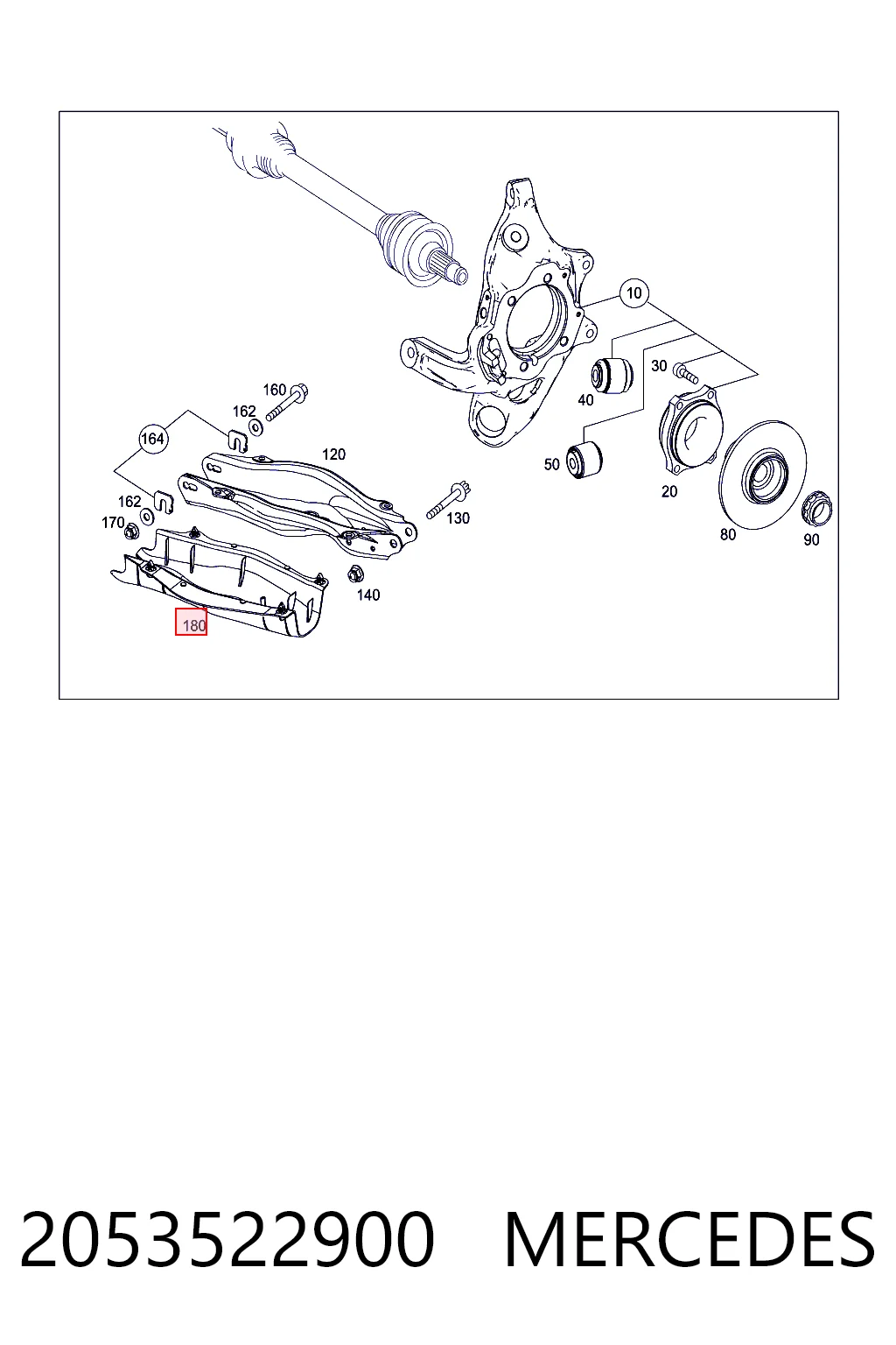 Protección inferior trasera del brazo de suspensión 2053522900 MERCEDES