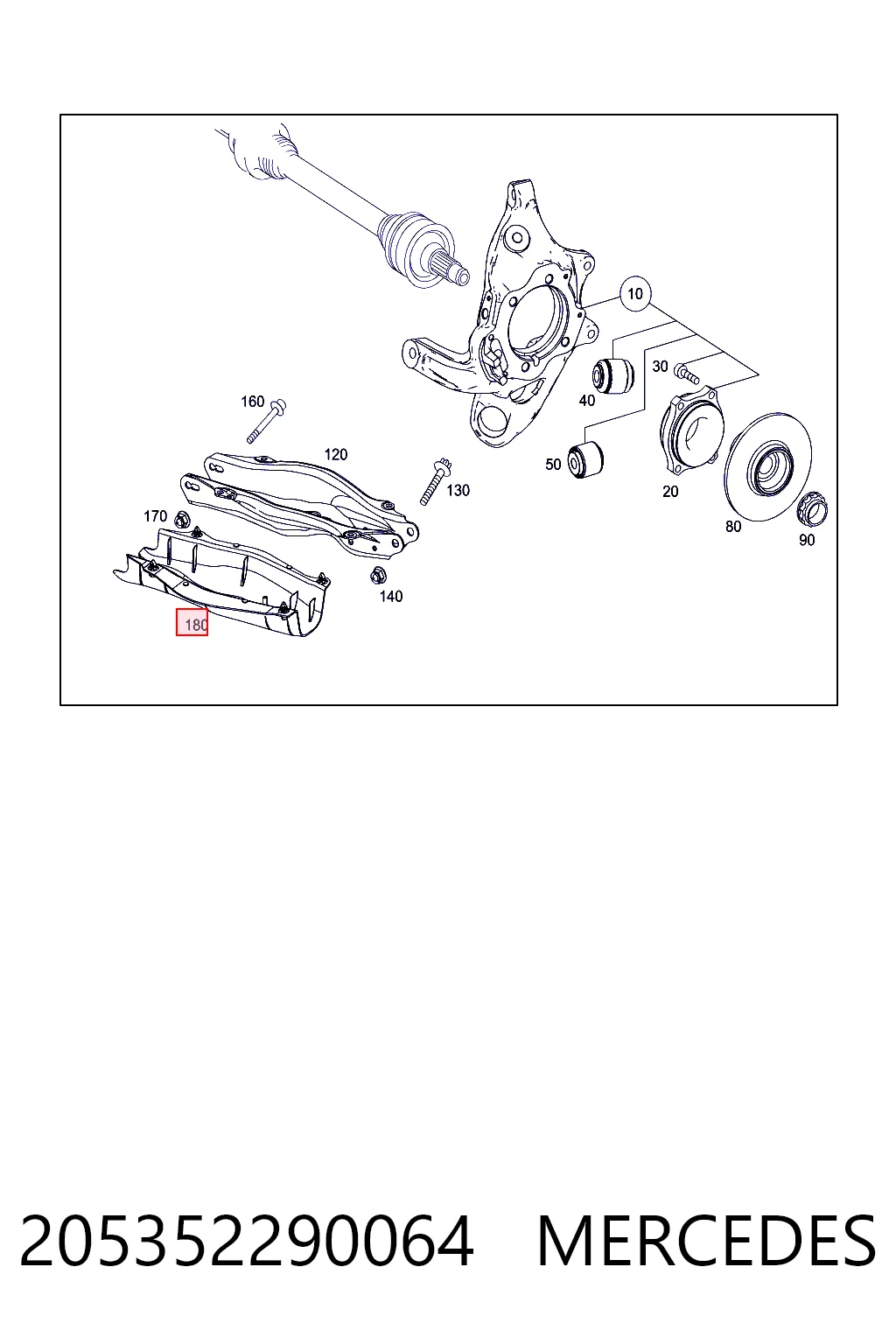 Protección inferior trasera del brazo de suspensión 205352290064 MERCEDES