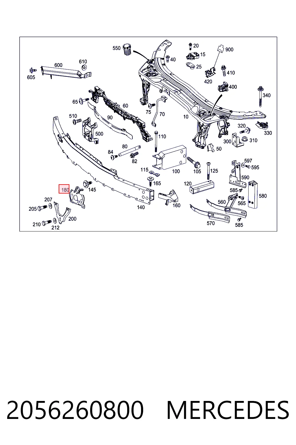 2056260800 Mercedes Soporte del refuerzo del parachoques delantero