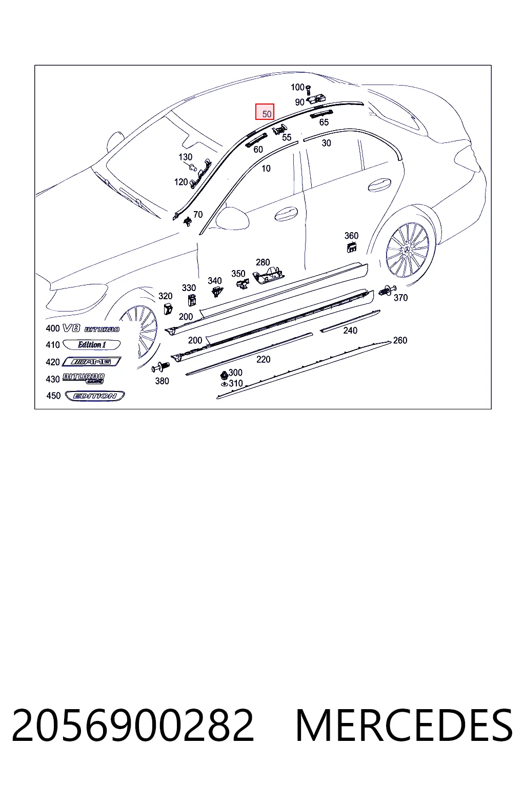 Moldura de techo derecha 2056900282 MERCEDES
