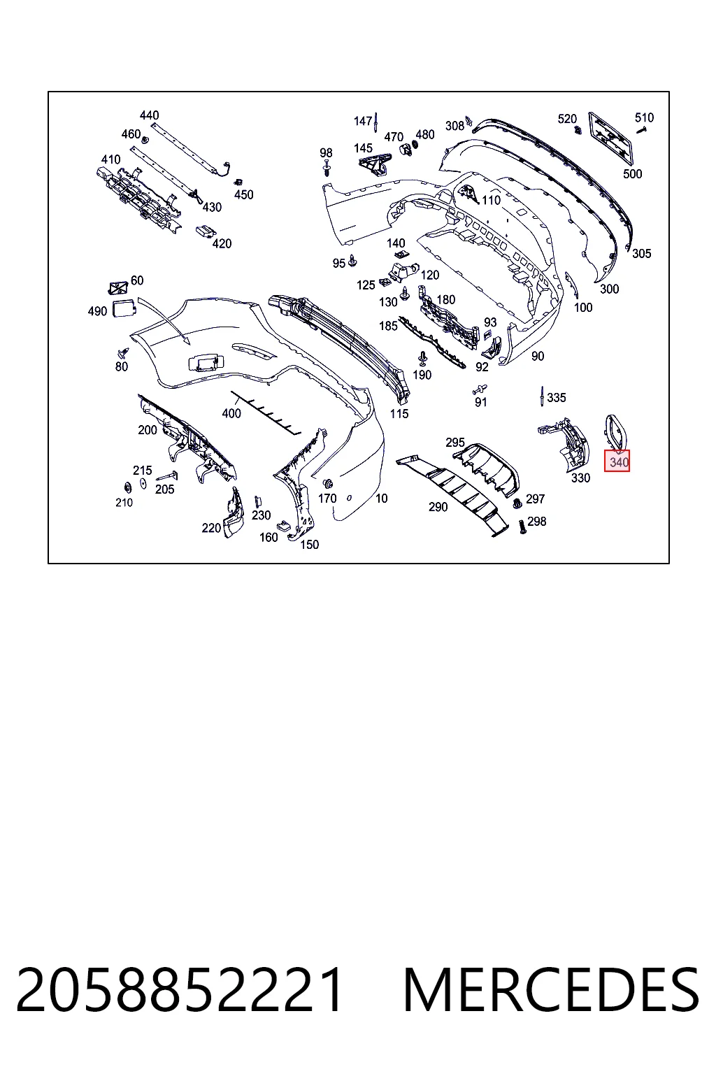 2058852221 Mercedes Moldura izquierda del parachoques trasero