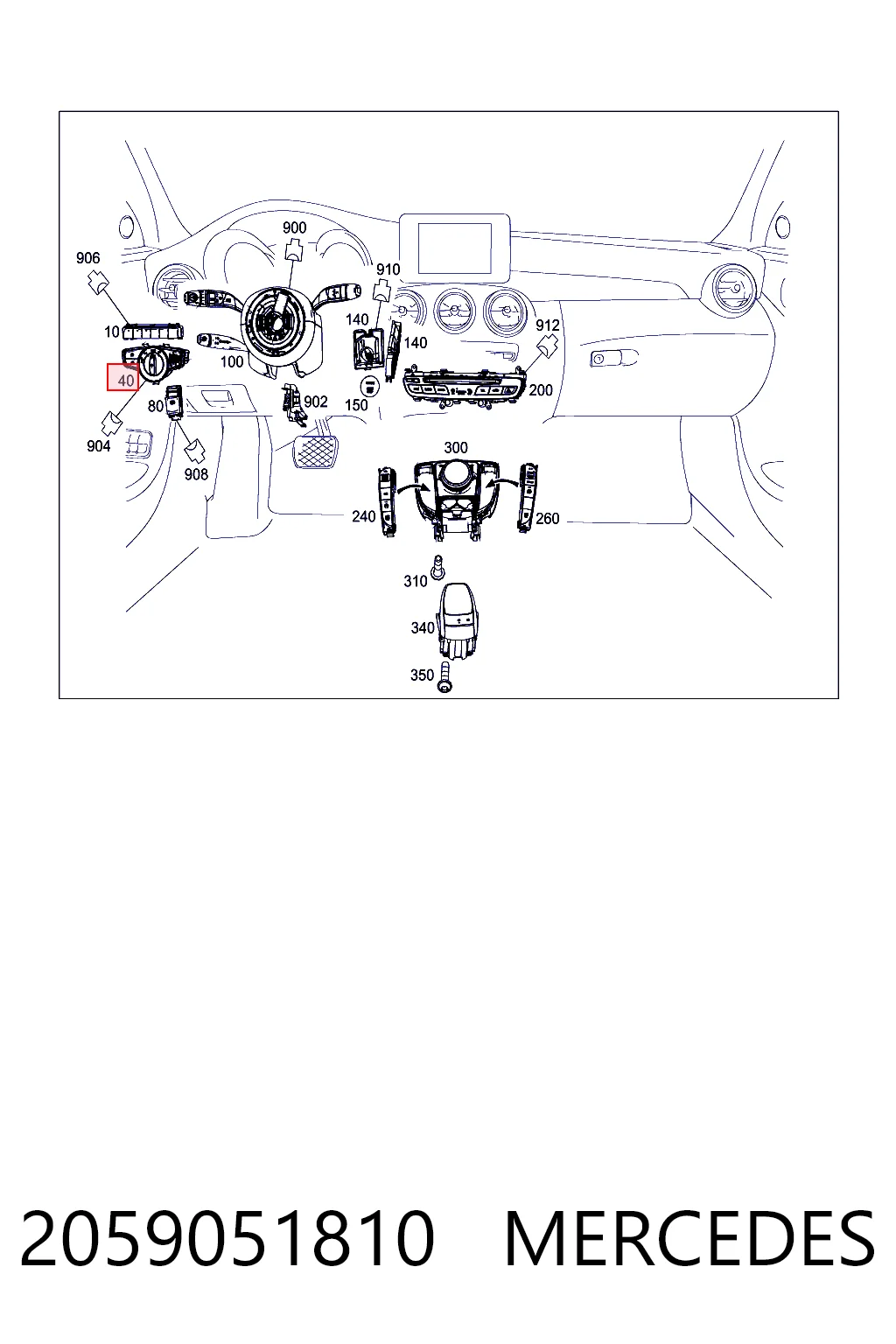2059051810 Mercedes Interruptor de luces en el tablero