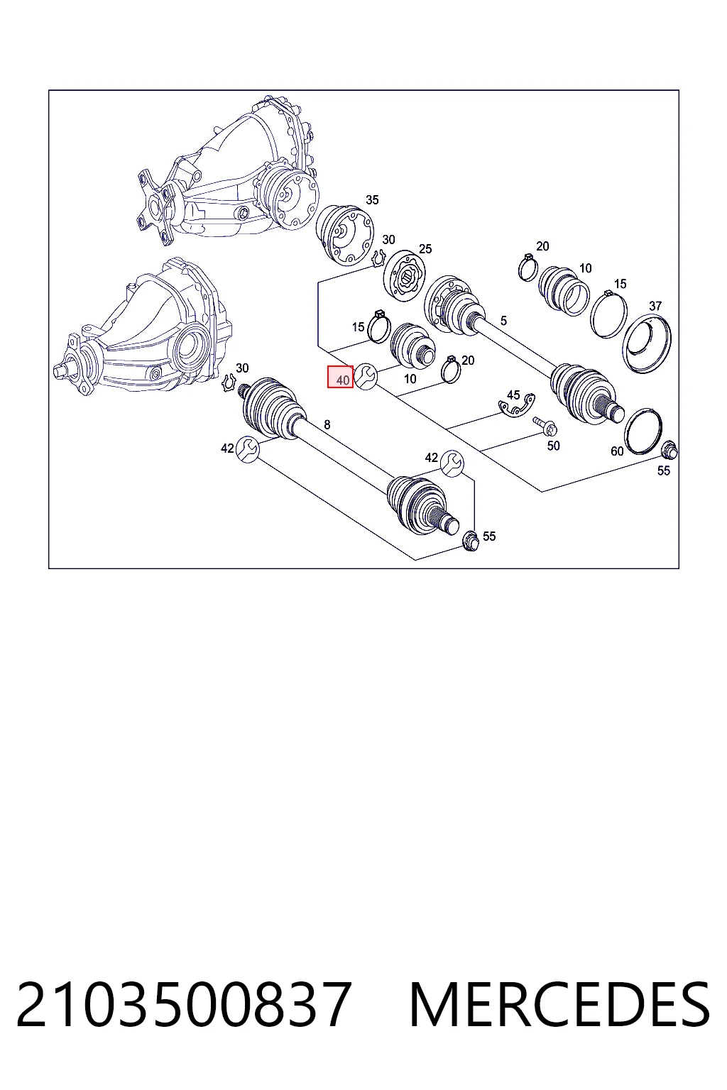 2103500837 Mercedes Fuelle exterior del eje de transmisión trasero