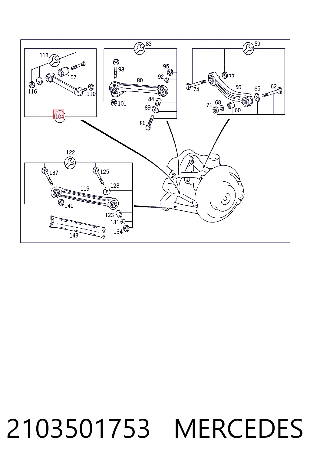 2103501753 Mercedes Barra transversal, suspensión de ruedas, eje trasero