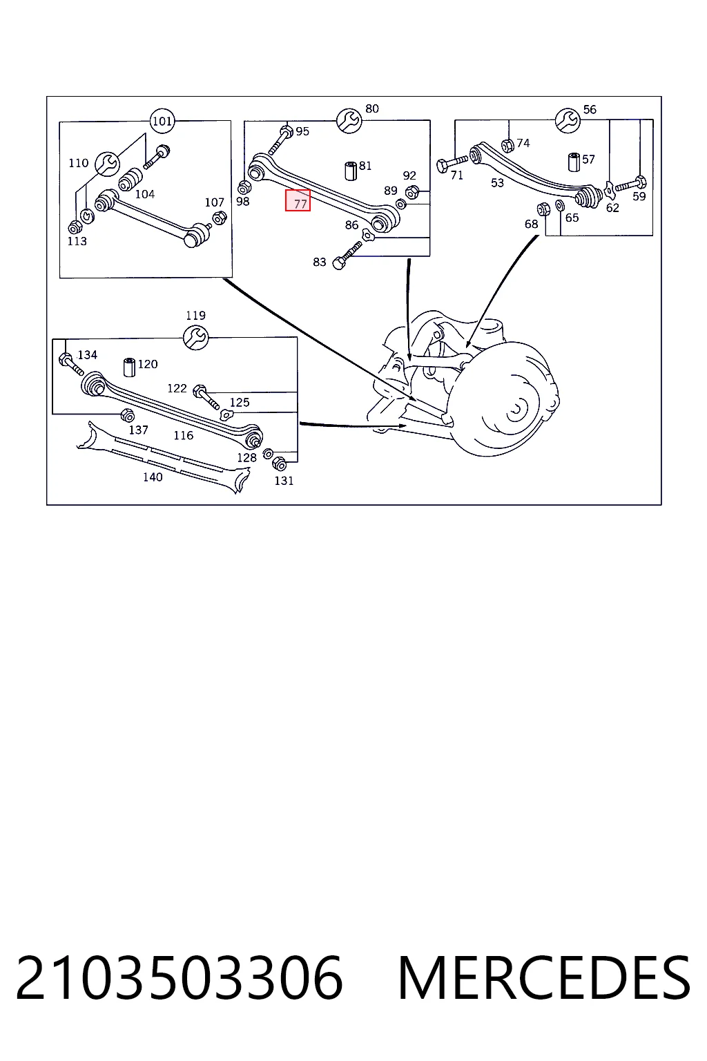 2103503306 Mercedes Brazo superior de suspensión trasera izquierdo/derecho