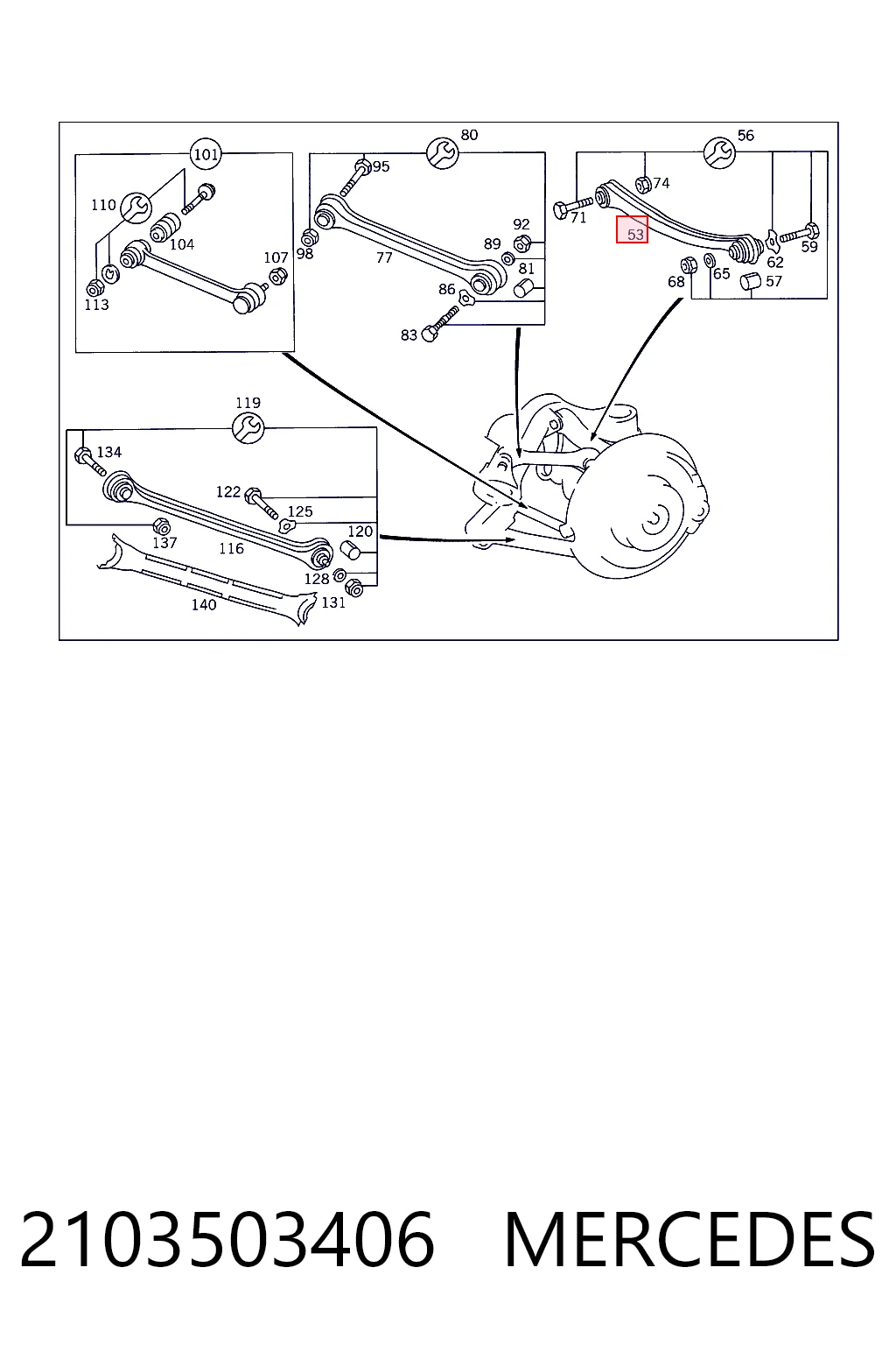 2103503406 Mercedes Brazo superior de suspensión trasera izquierdo/derecho
