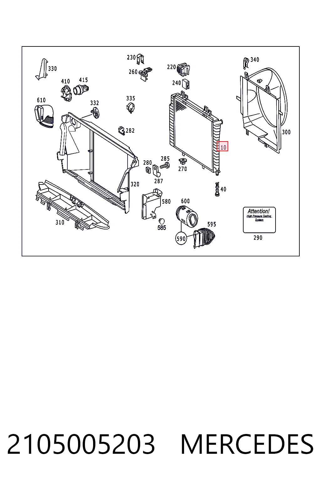 Radiador de refrigeración del motor 2105005203 MERCEDES