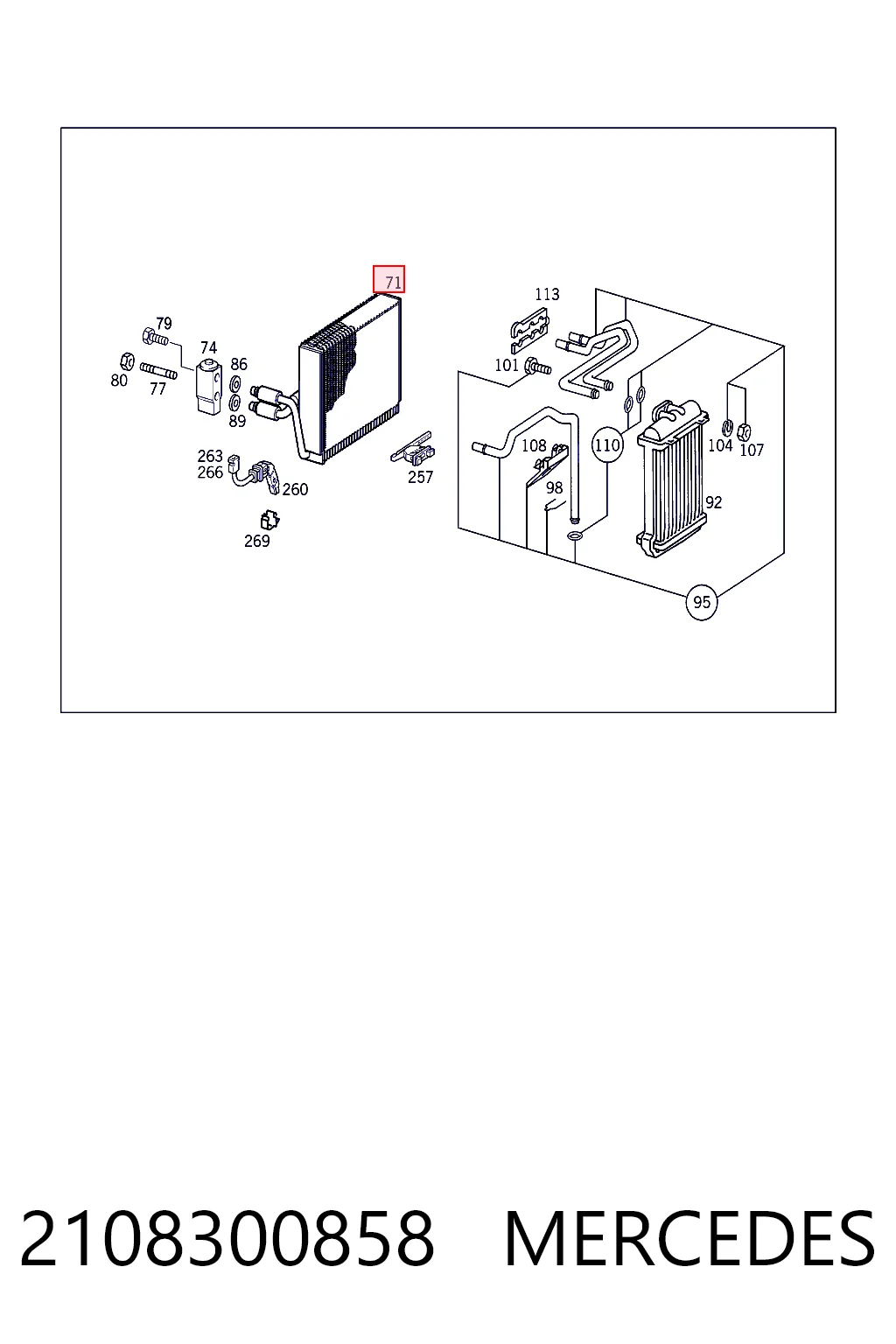2108300858 Mercedes Evaporador, aire acondicionado