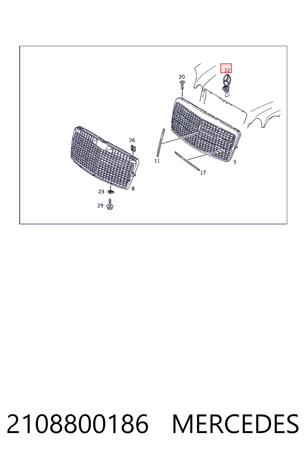 2108800186 Mercedes Emblema de capot 