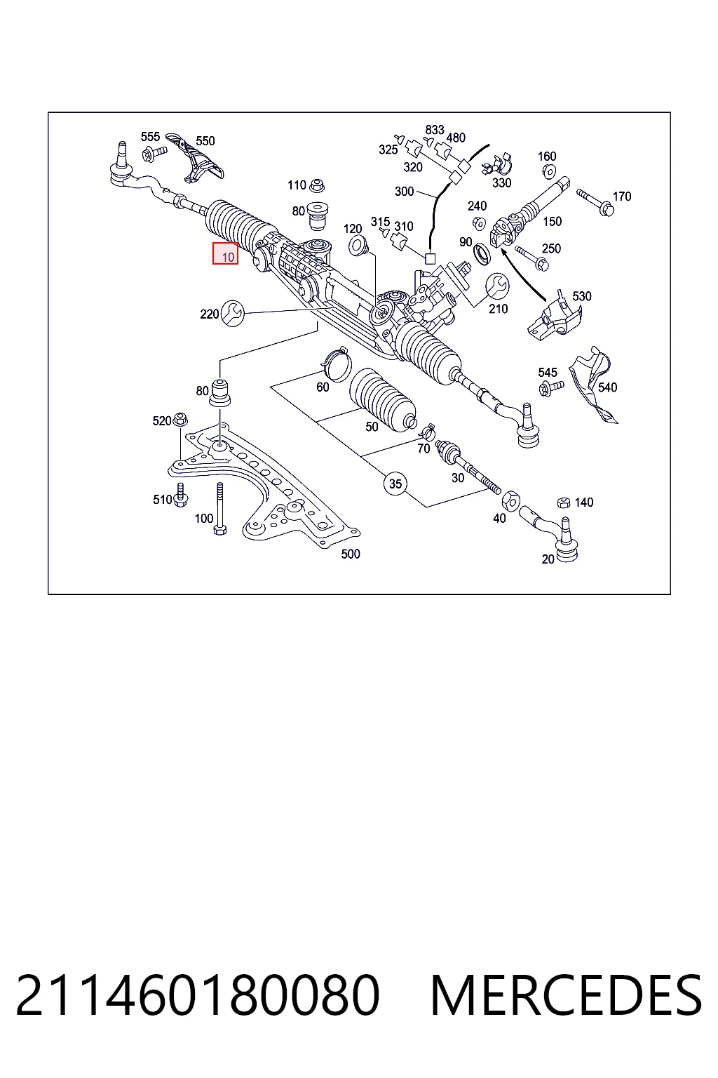 211460180080 Mercedes Cremallera caja de direccion