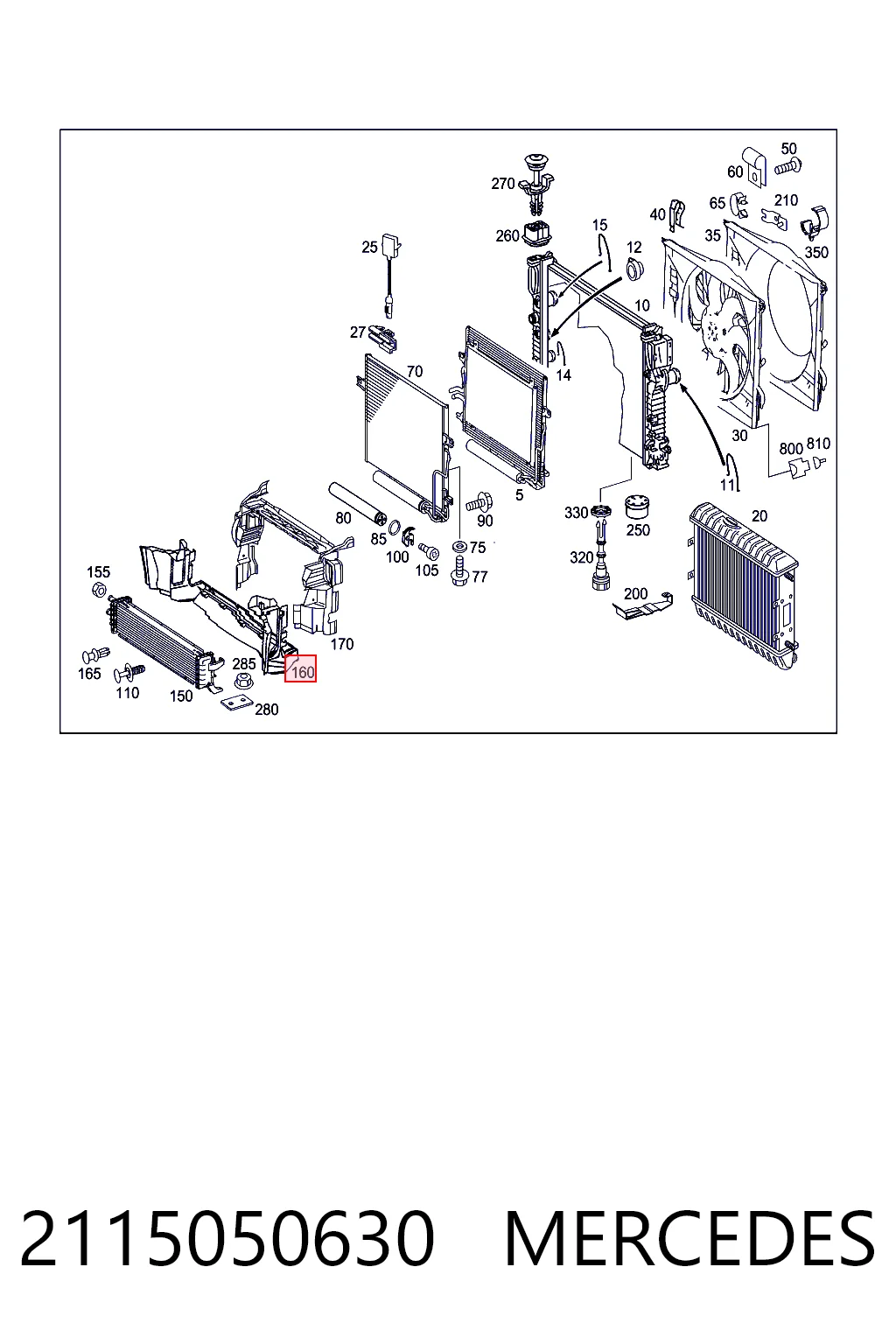 Difusor inferior del radiador de refrigeración 2115050630 MERCEDES