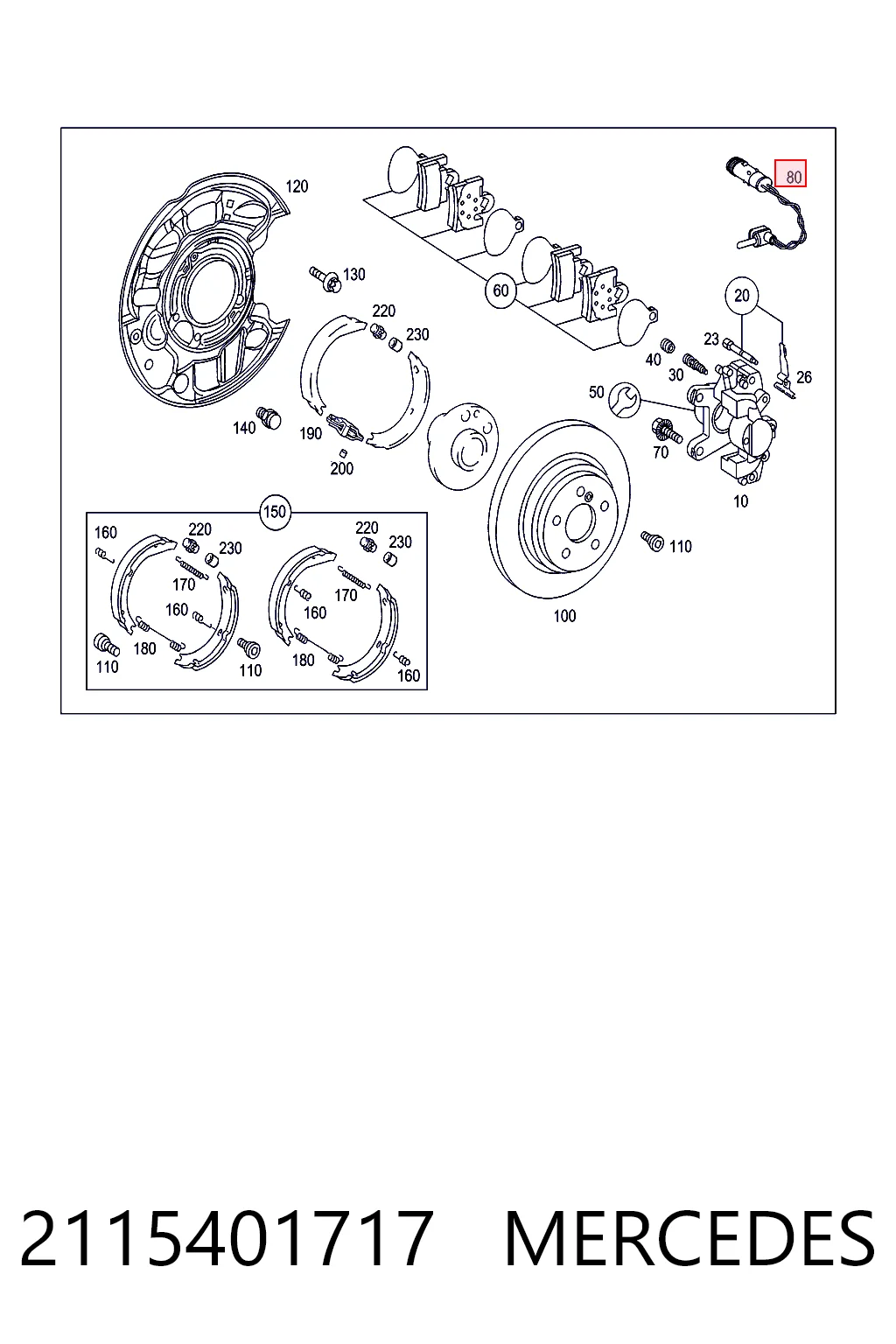 2115401717 Mercedes Sensor de desgaste de pastillas de freno trasero